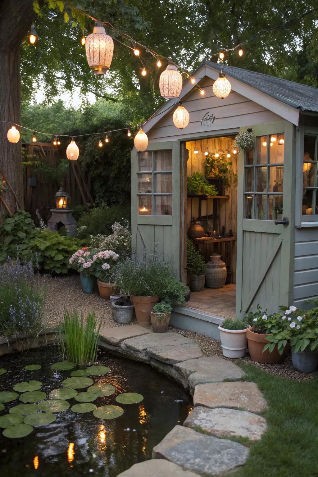 A potting shed featuring whimsical details.