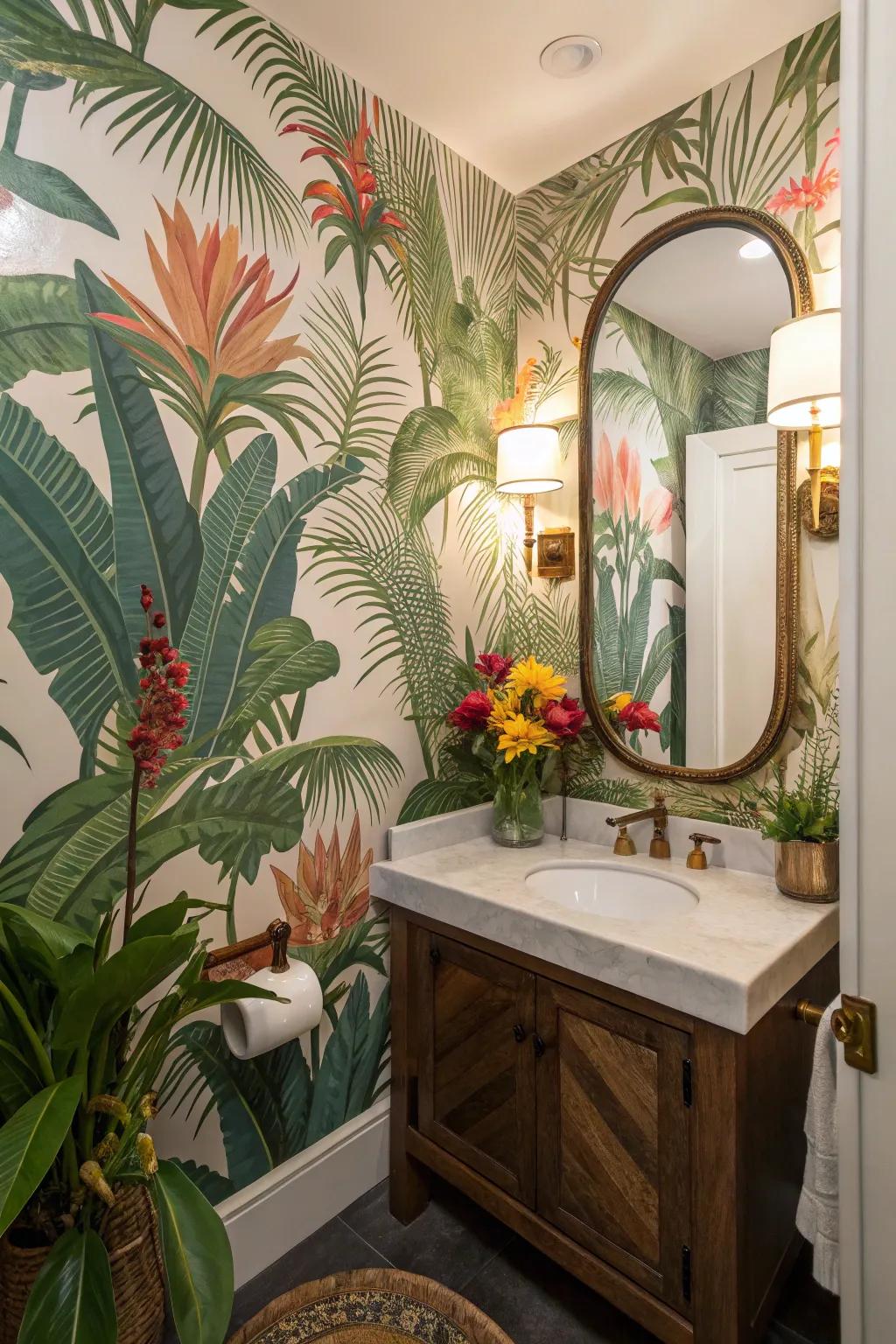 Tropical-themed designs turn your guest bathroom into an exotic escape.