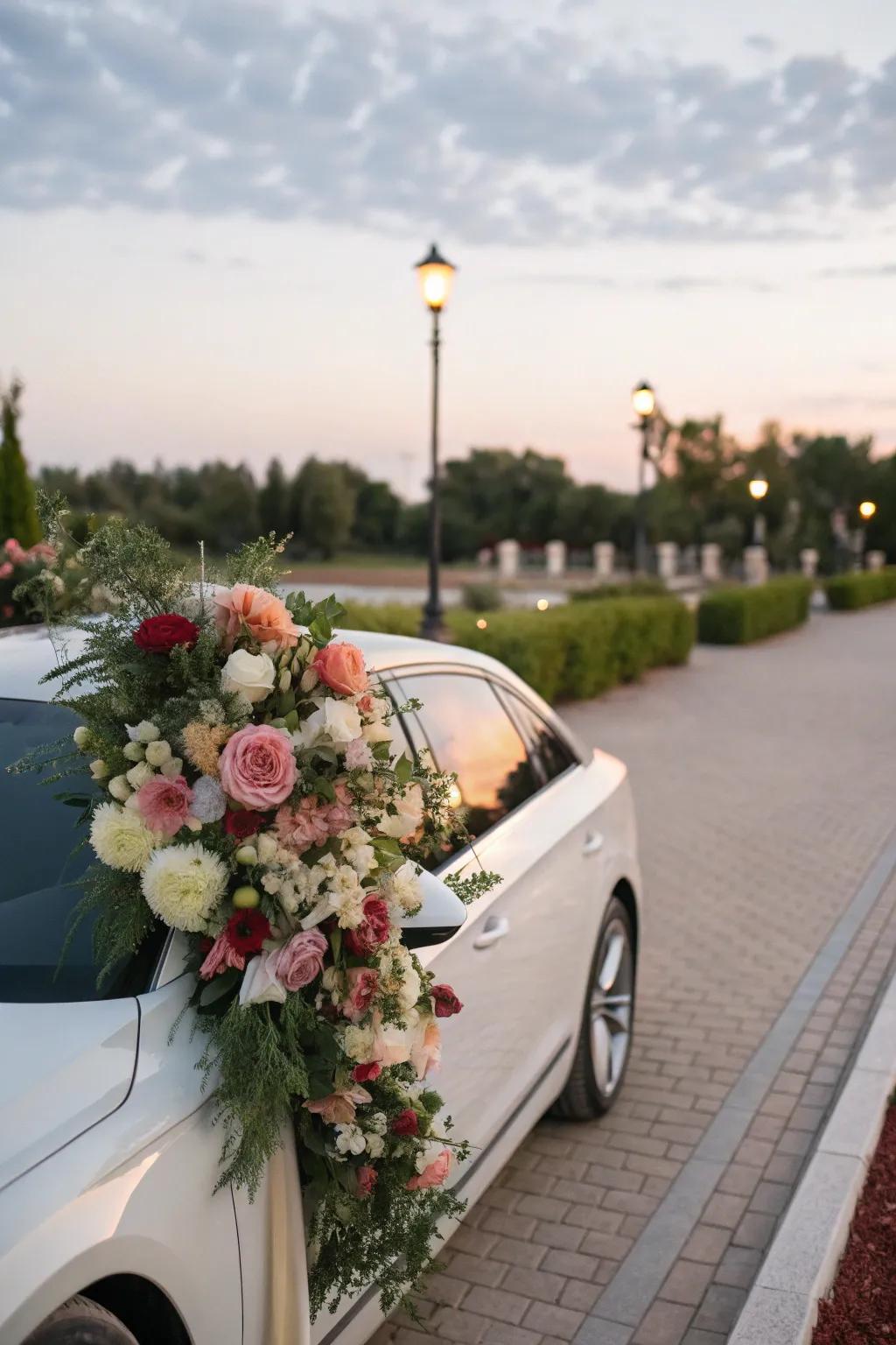 Flowers give the car a natural beauty and aroma.