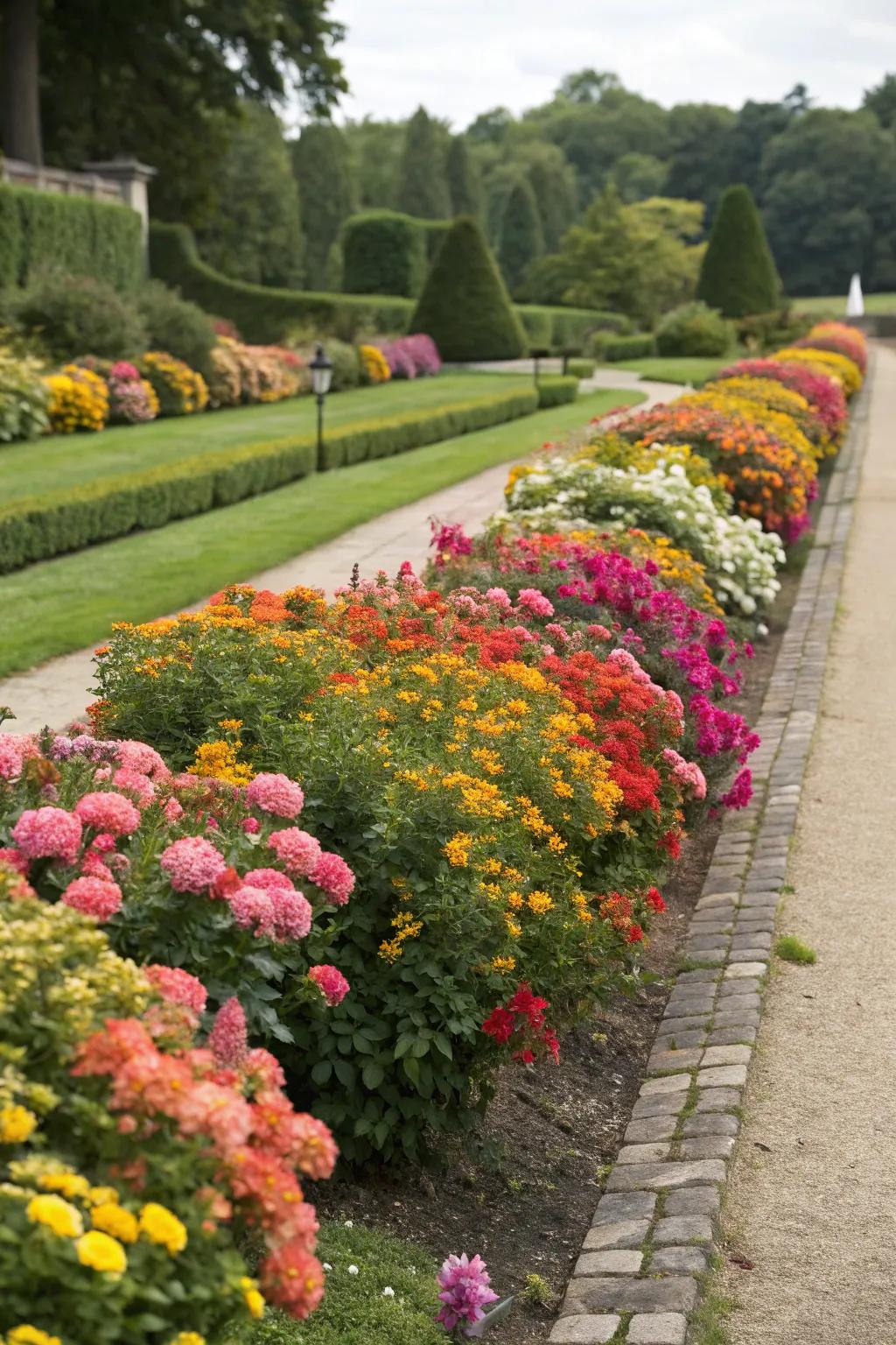 Colorful shrubs enlivening property lines.
