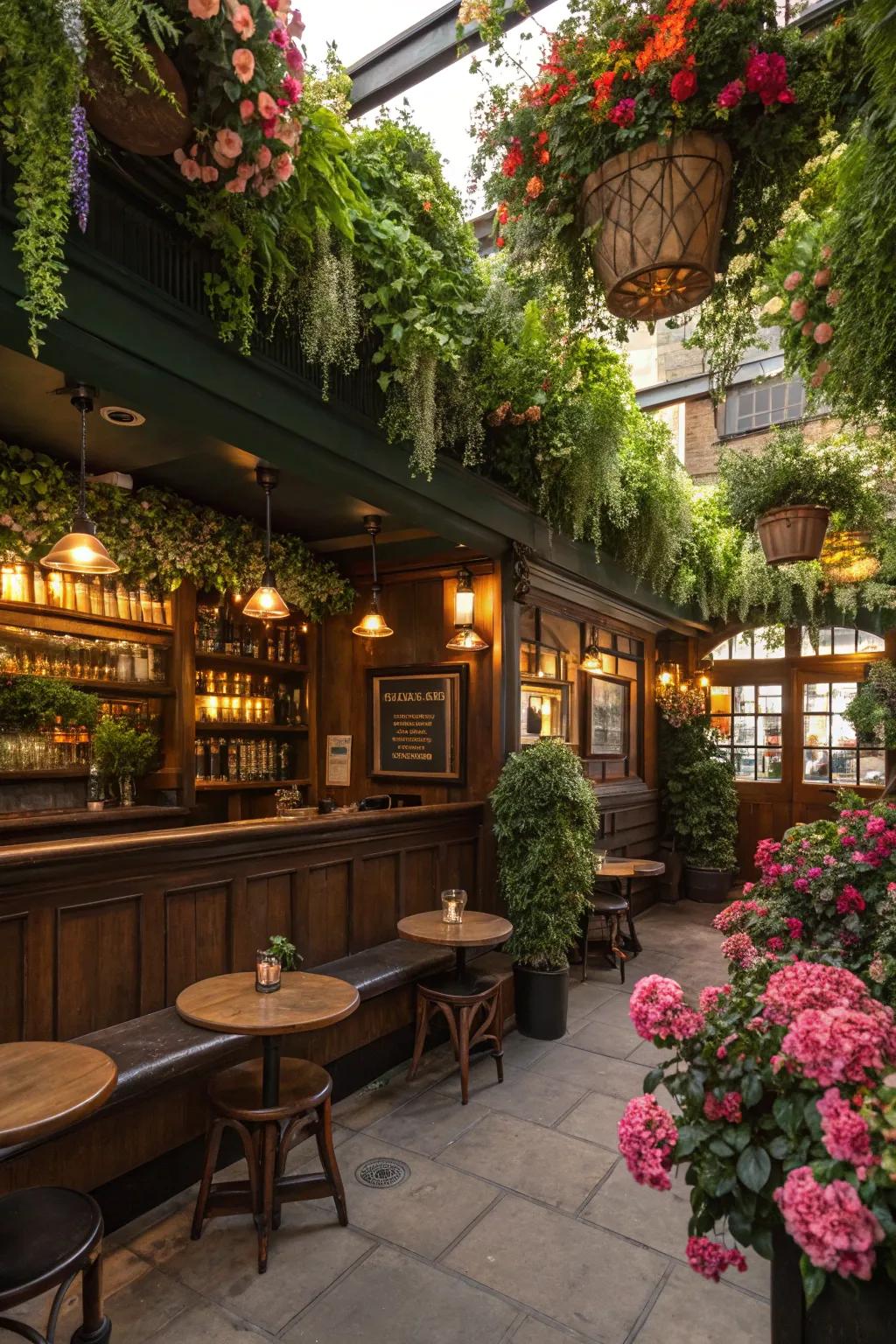 Botanical and greenery touches bring revitalization and vibrancy to your pub.
