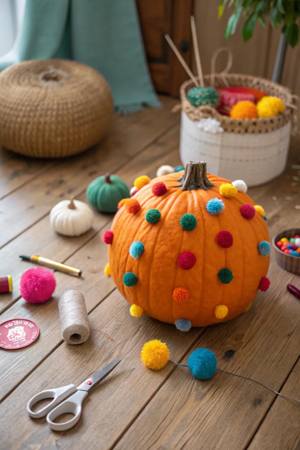 Pom-pom pumpkins infuse an upbeat and spirited vitality.