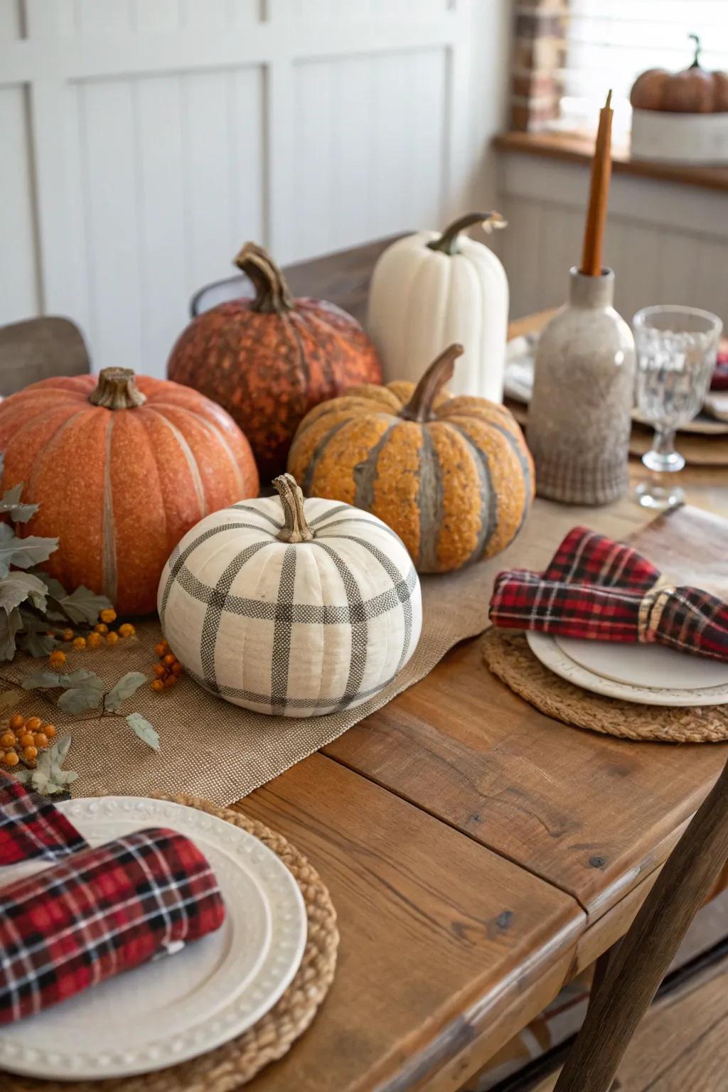 Infuse warmth into your space with tartan pumpkin designs.
