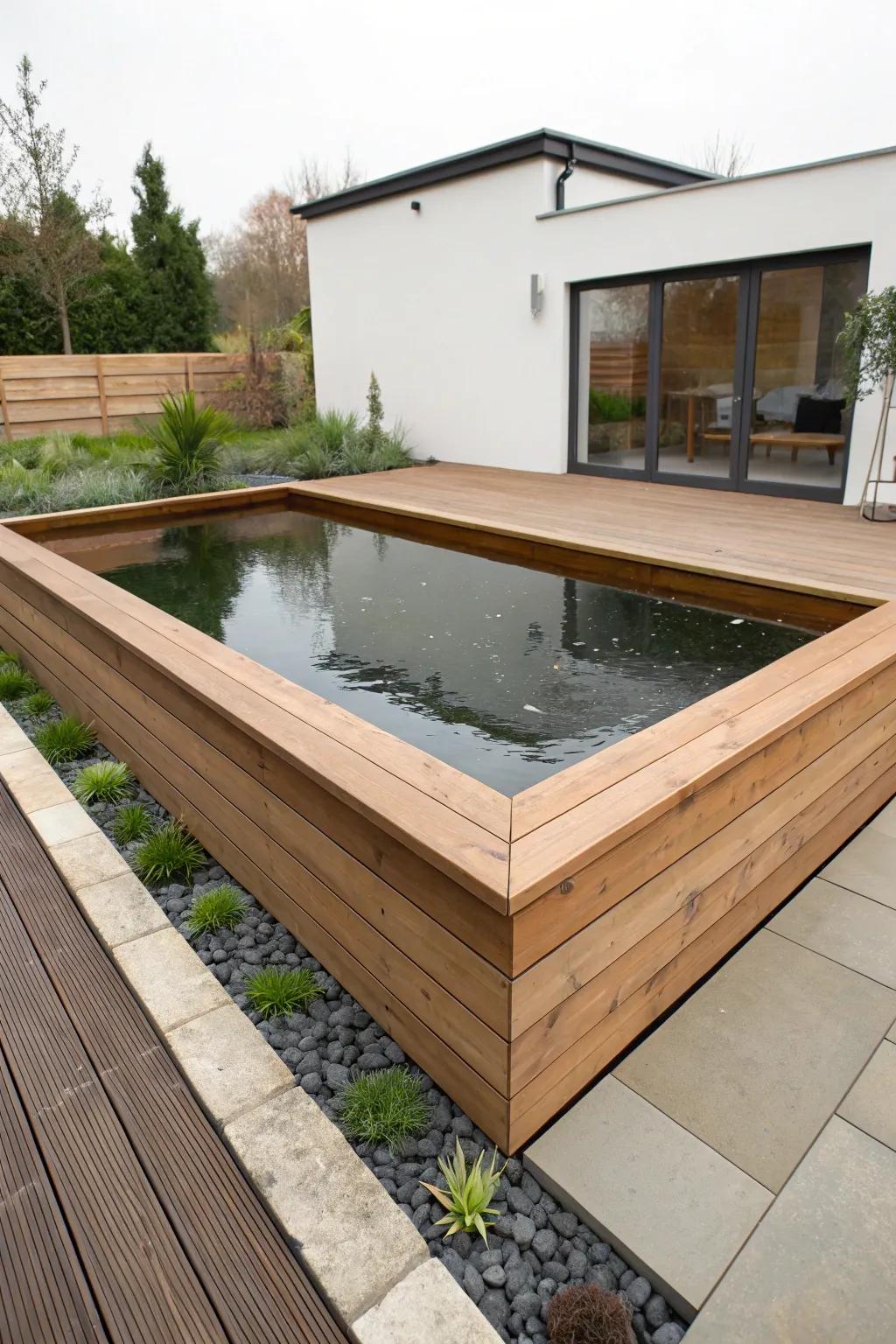 Sleek and modern, this pond design adds a contemporary charm.