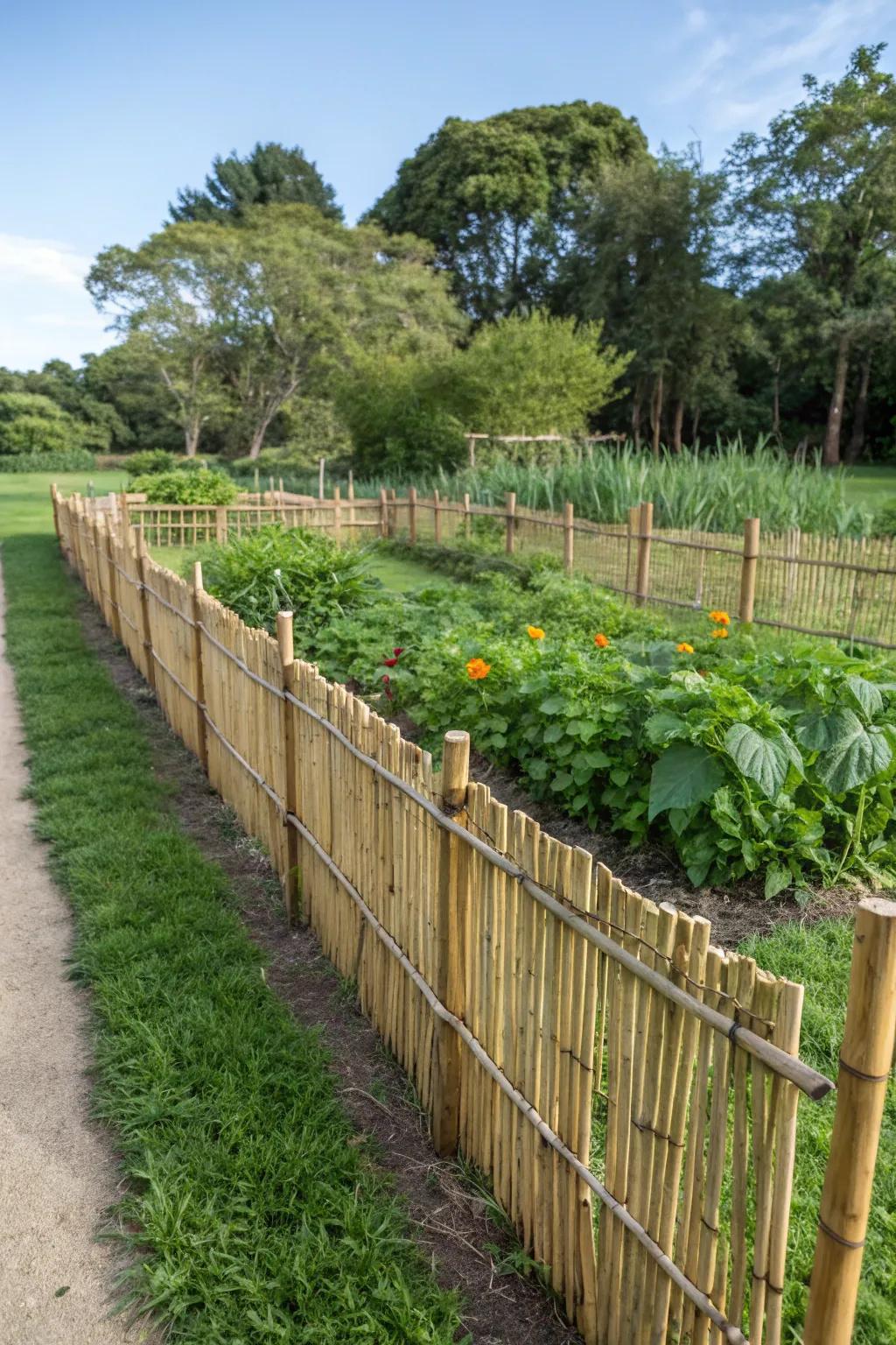 Sustainable bamboo fencing for an eco-friendly ranch.