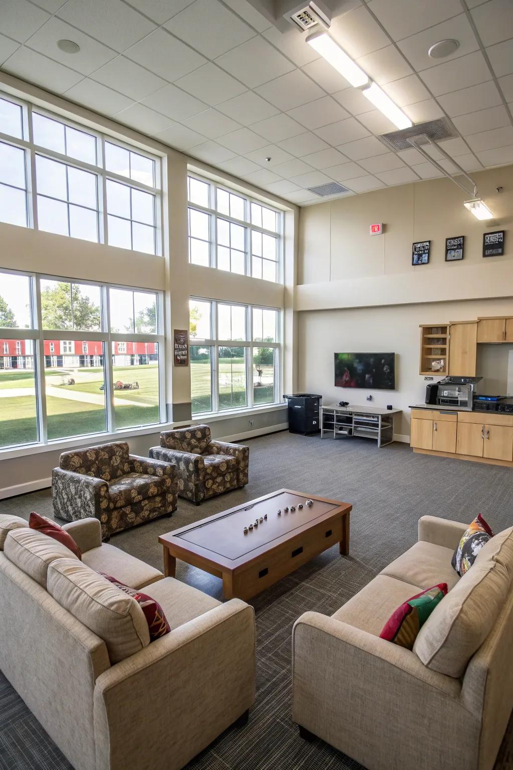 An unrestricted arrangement allows for a versatile rec room experience.