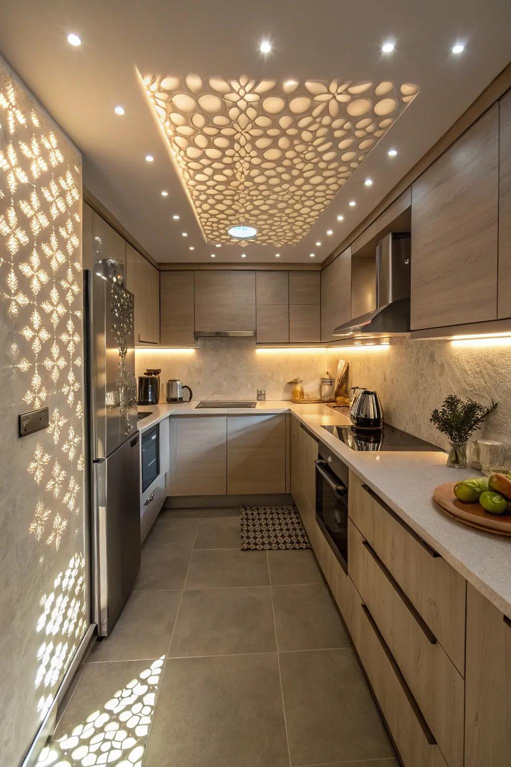 Creative layouts add a unique flair to kitchen lighting.
