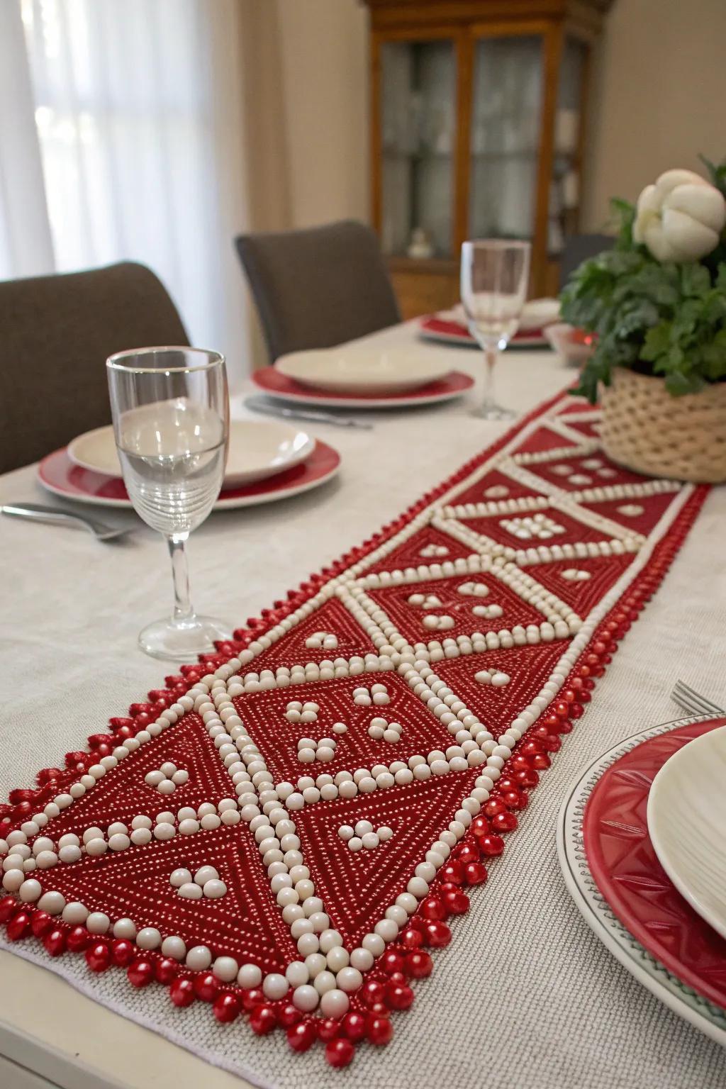 With a pearl table runner, liven up your dining space.