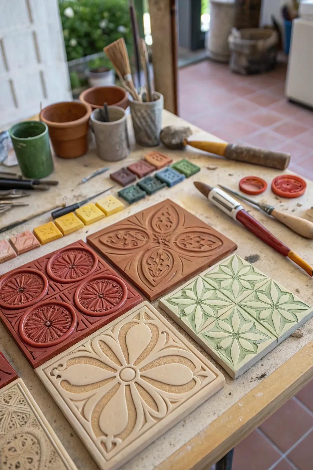 DIY textured tiles facilitate personalized and inventive home decor.