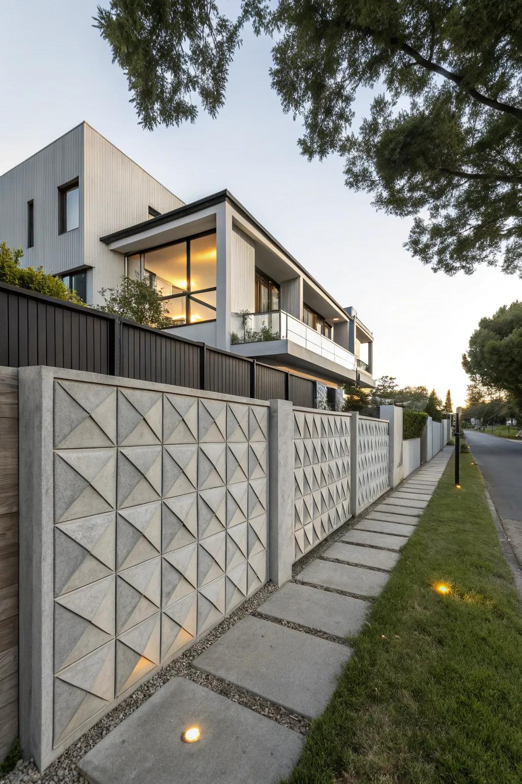 Solid symmetrical concrete fences are both contemporary and imposing.