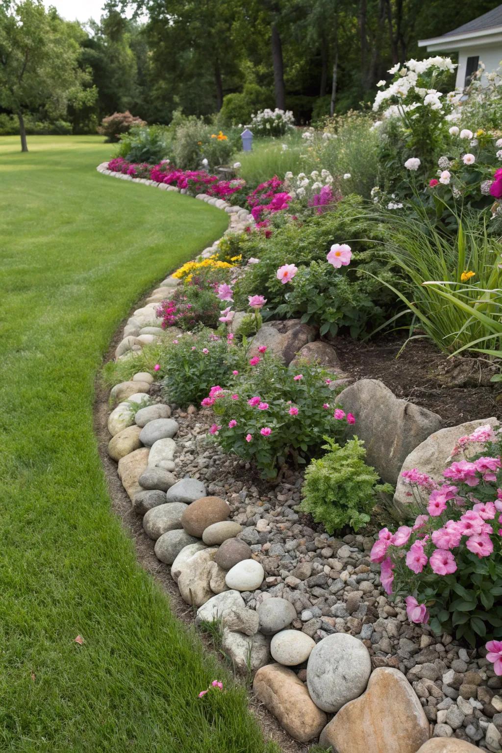 Keep your garden organized with pebble edging.