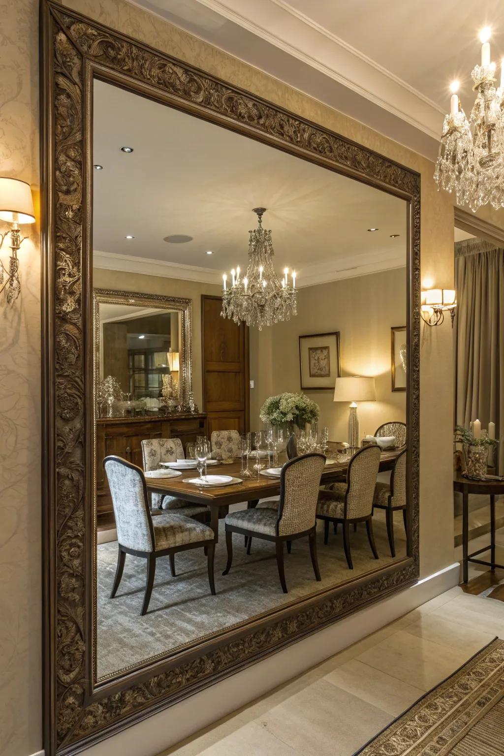 Mirrors enhance both light and space, creating a more inviting dining area.
