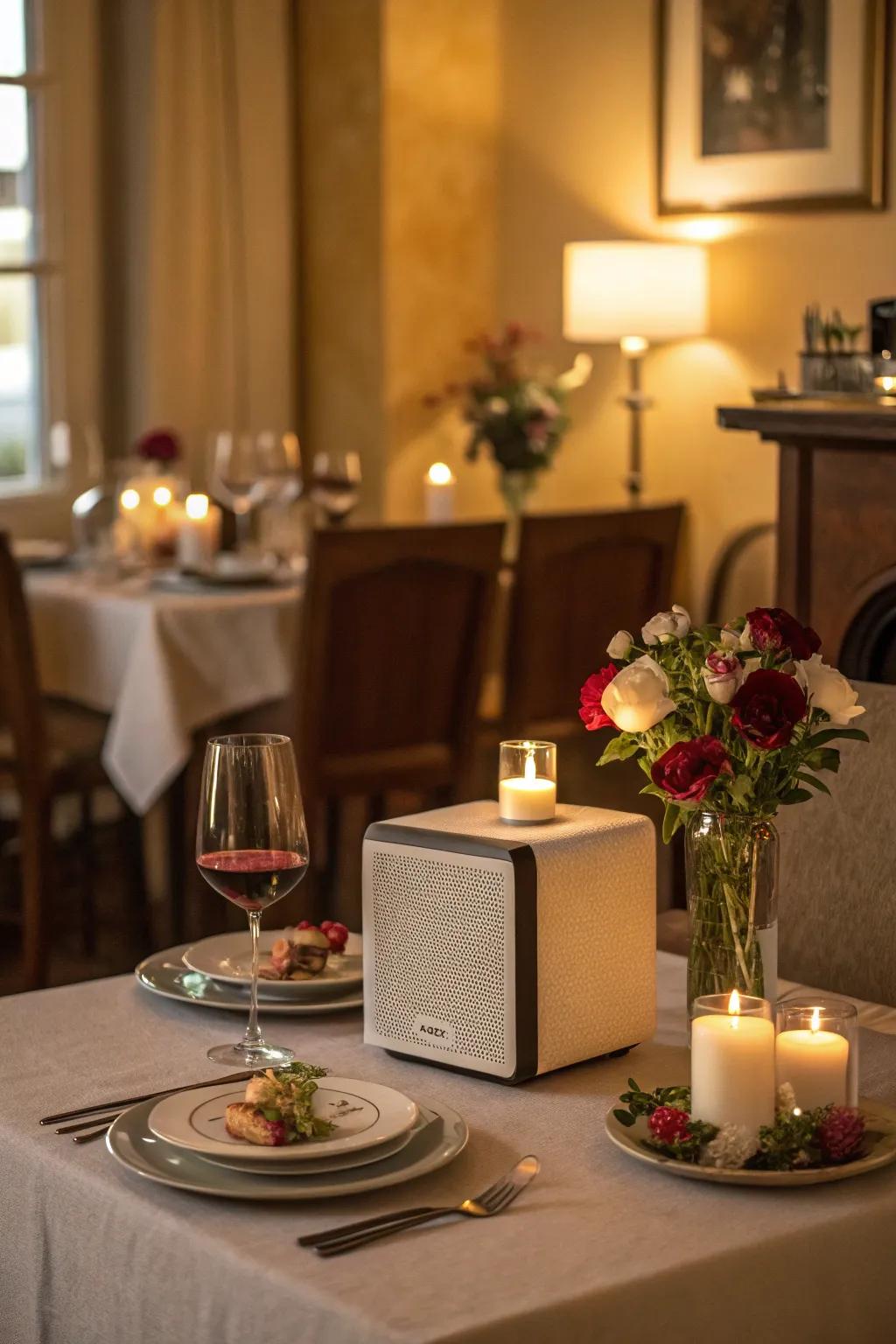 Set the mood with a playlist of soft romantic music.