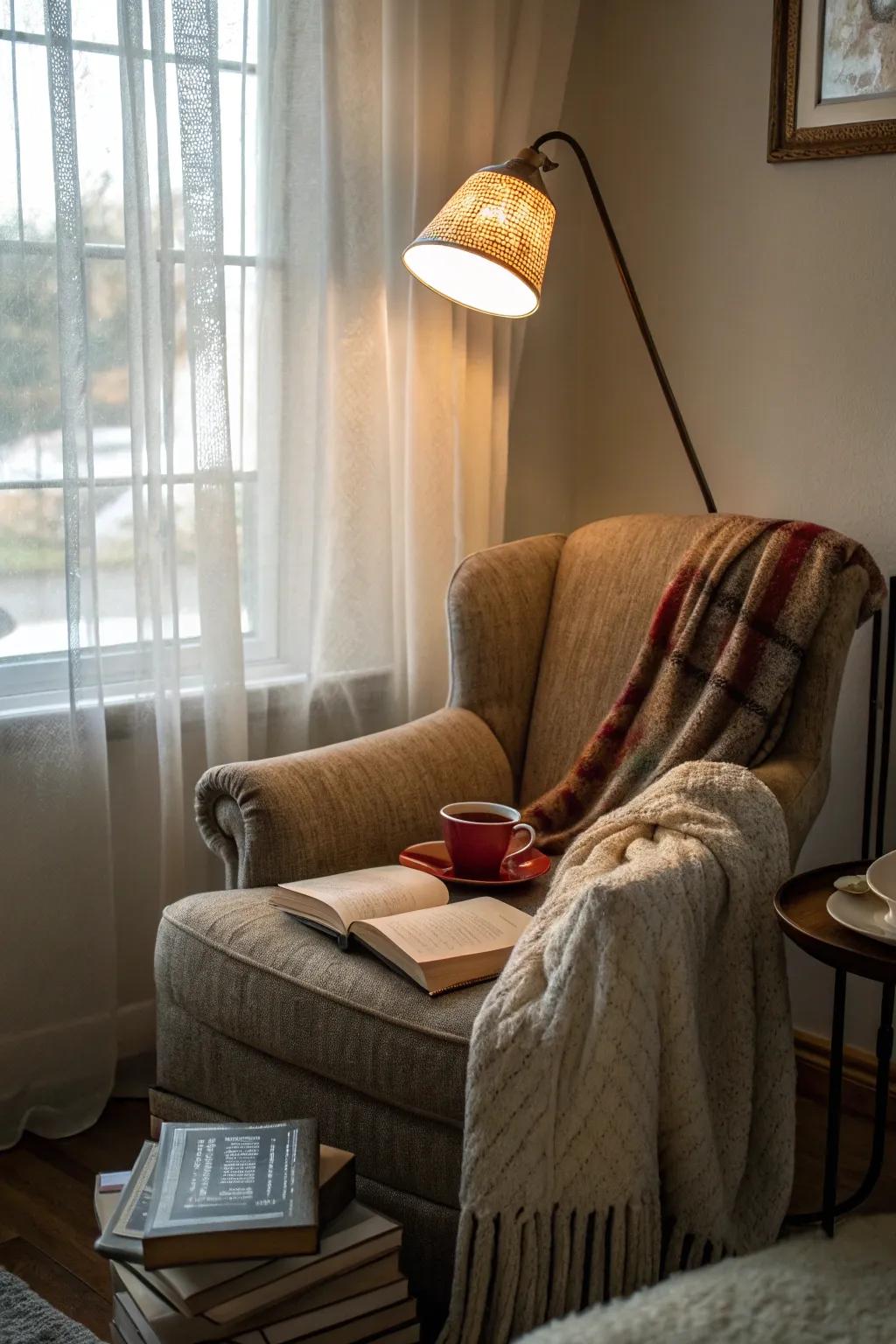 An inviting reading spot perfect for relaxation.
