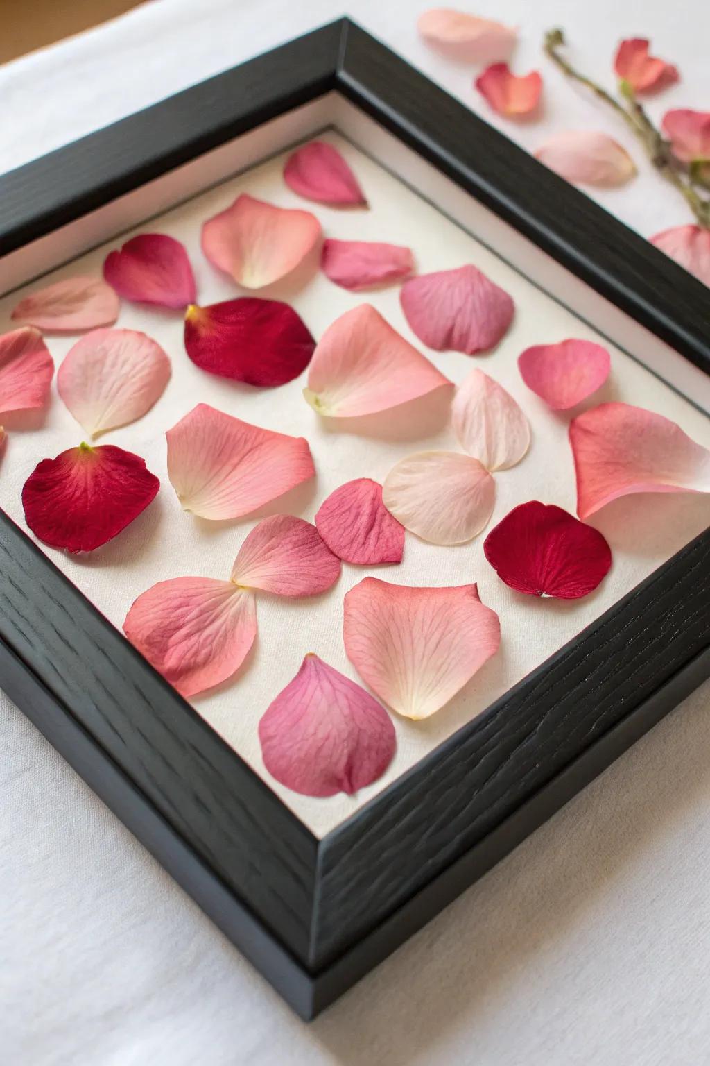 A framed keepsake of pressed floral adornments