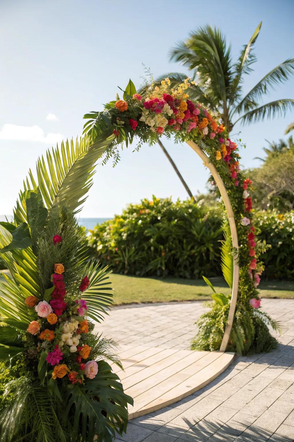 A tropical-themed arch, bringing the warmth and color of the tropics to any event.