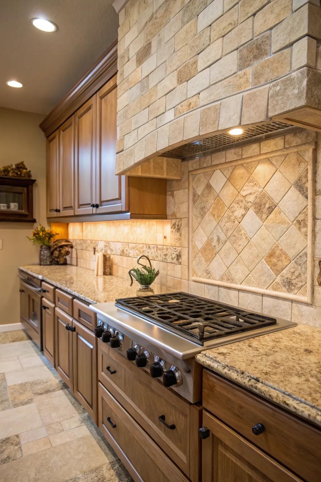 Delicate grains add depth to the rustic kitchen design.