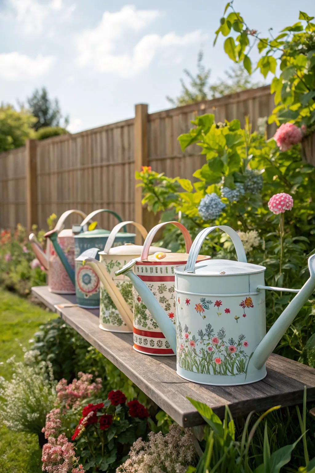 Classic watering cans toss in a nostalgic nuance to the garden.