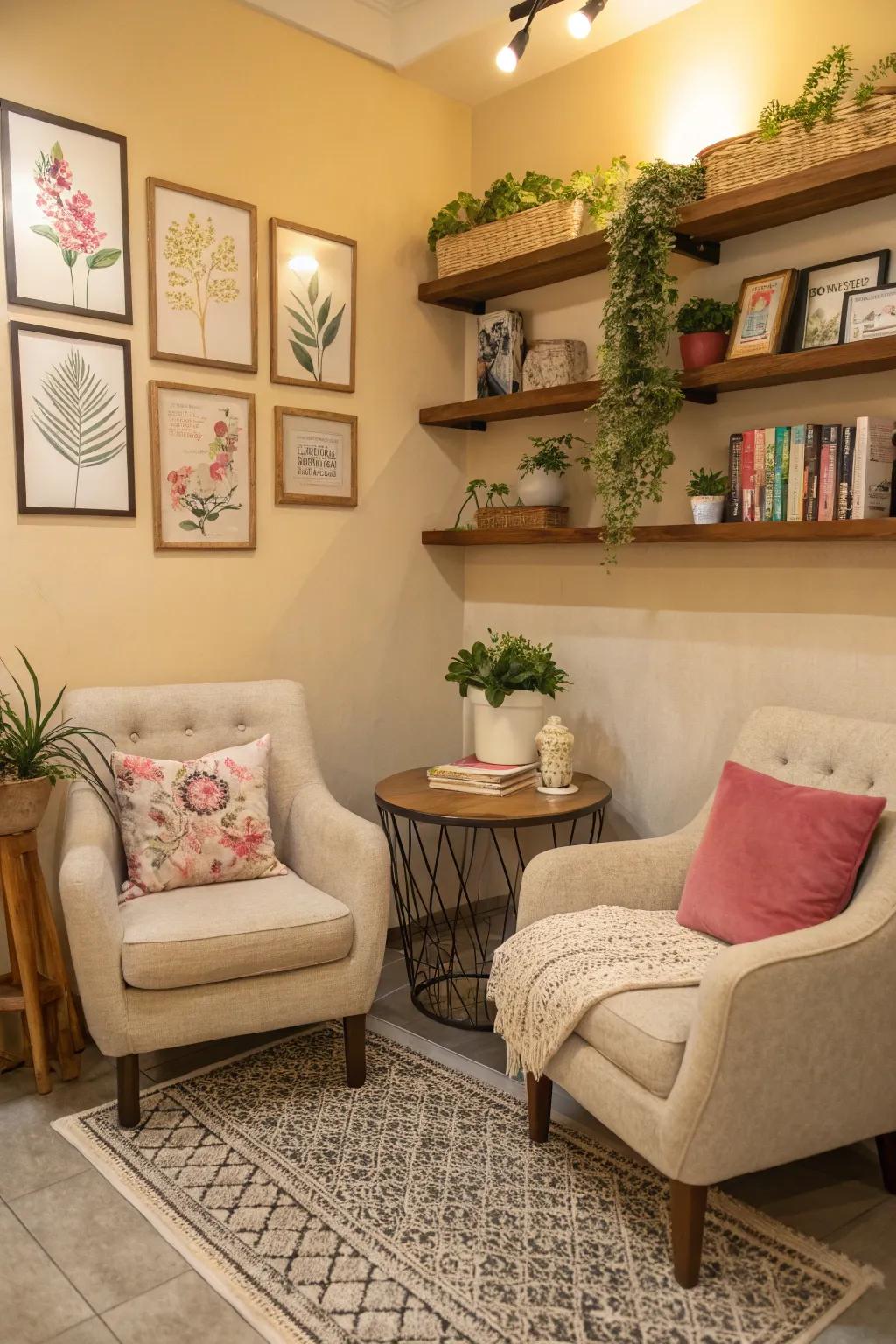 Encourage customers to relax in a cozy corner.