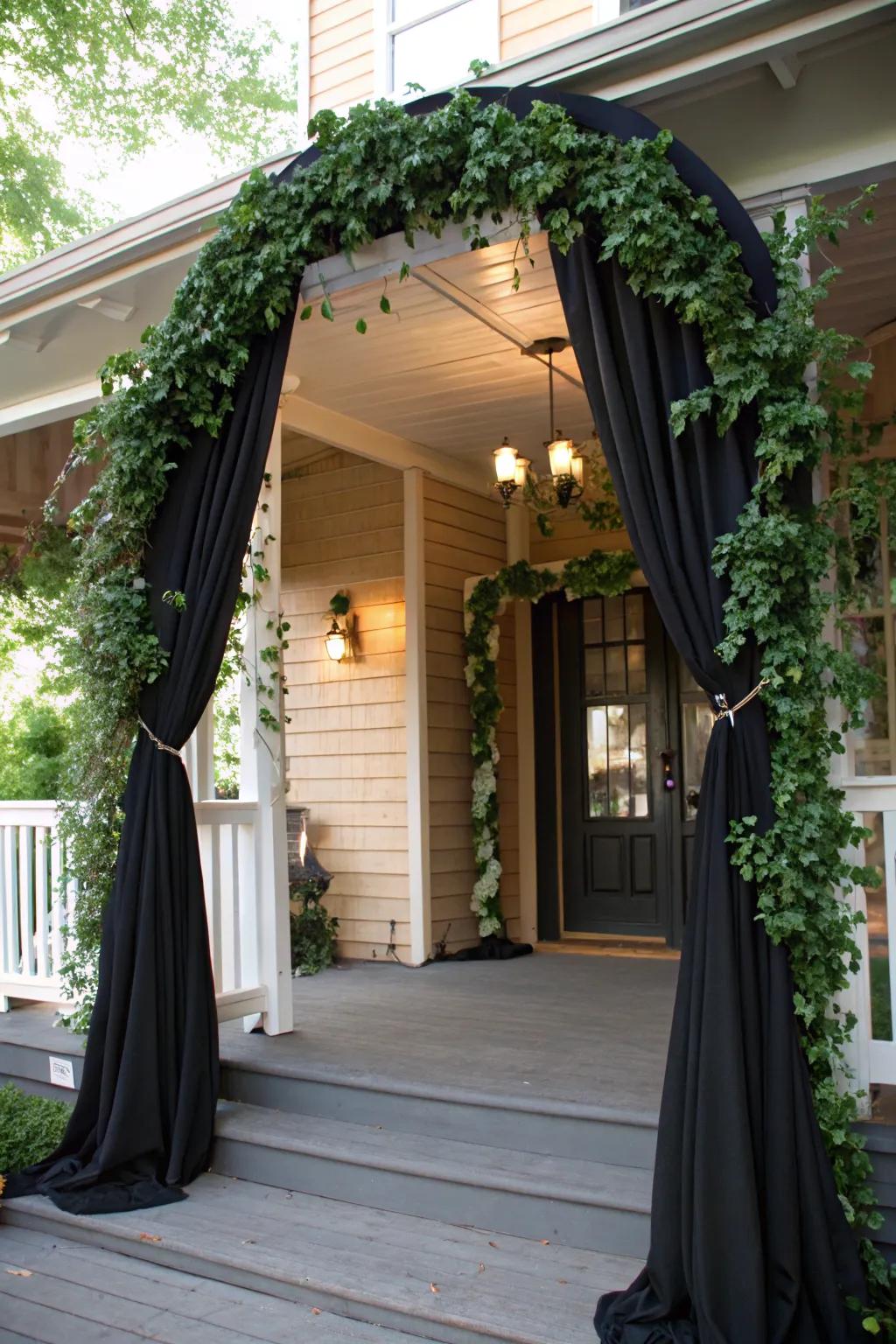 A spooky gate entices visitors into the All Hallows' Eve scene.