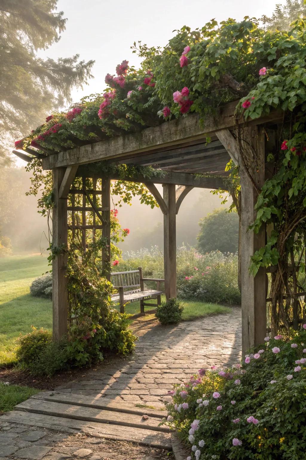 A pergola retreat offers a dreamy escape.
