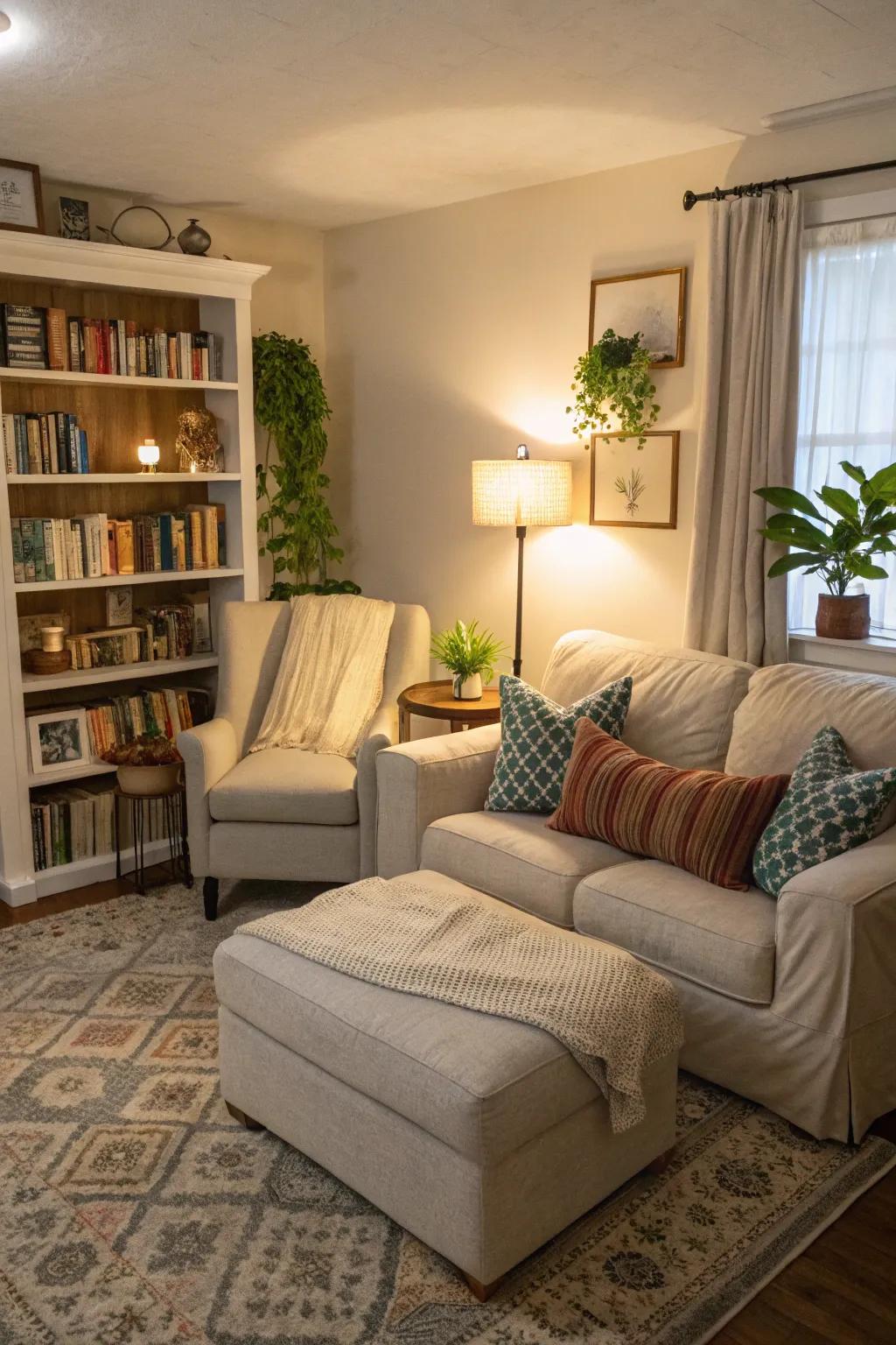 A sectional can serve as the ideal foundation for a peaceful reading nook.