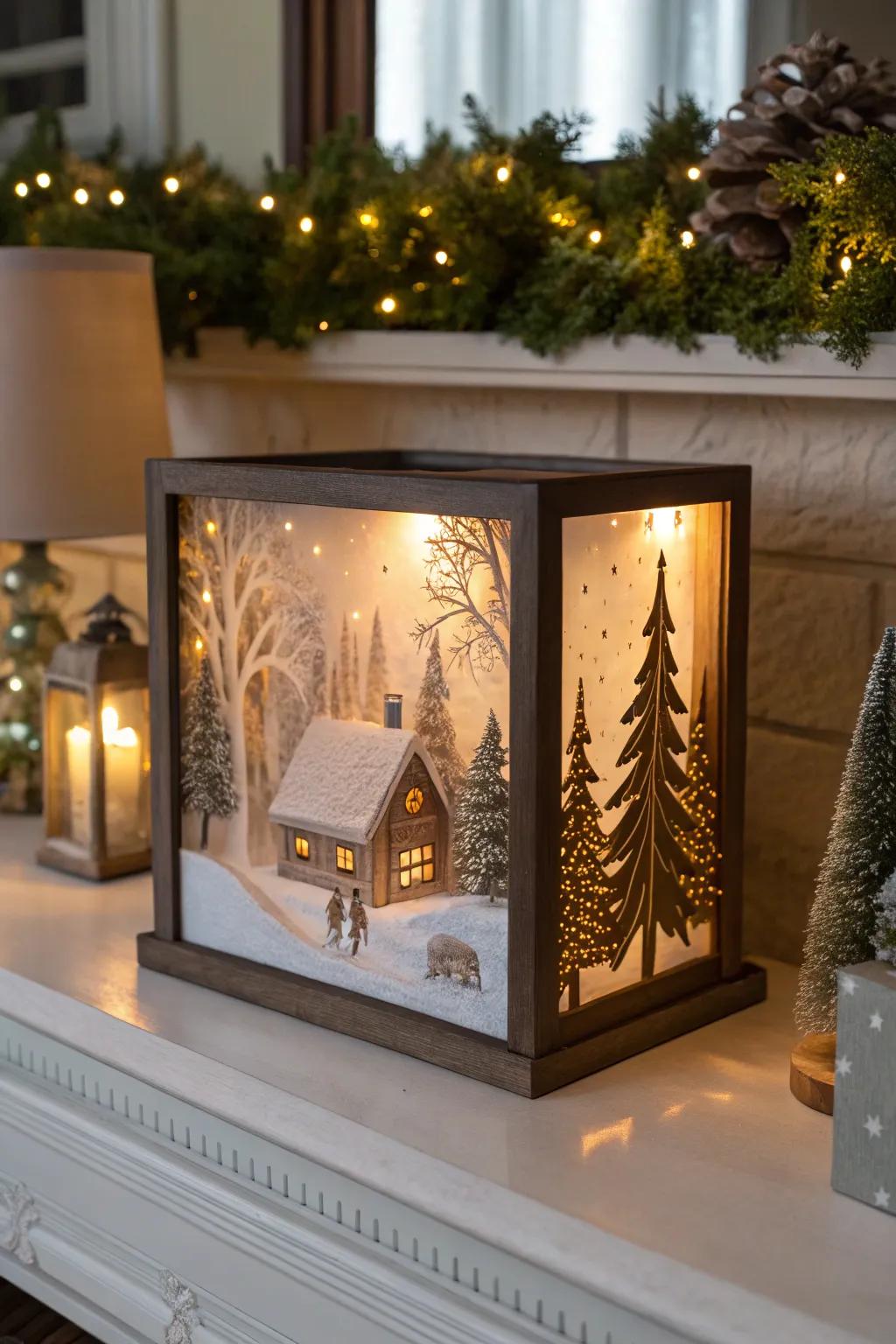 An illuminated scenic enclosure creating a magical atmosphere.