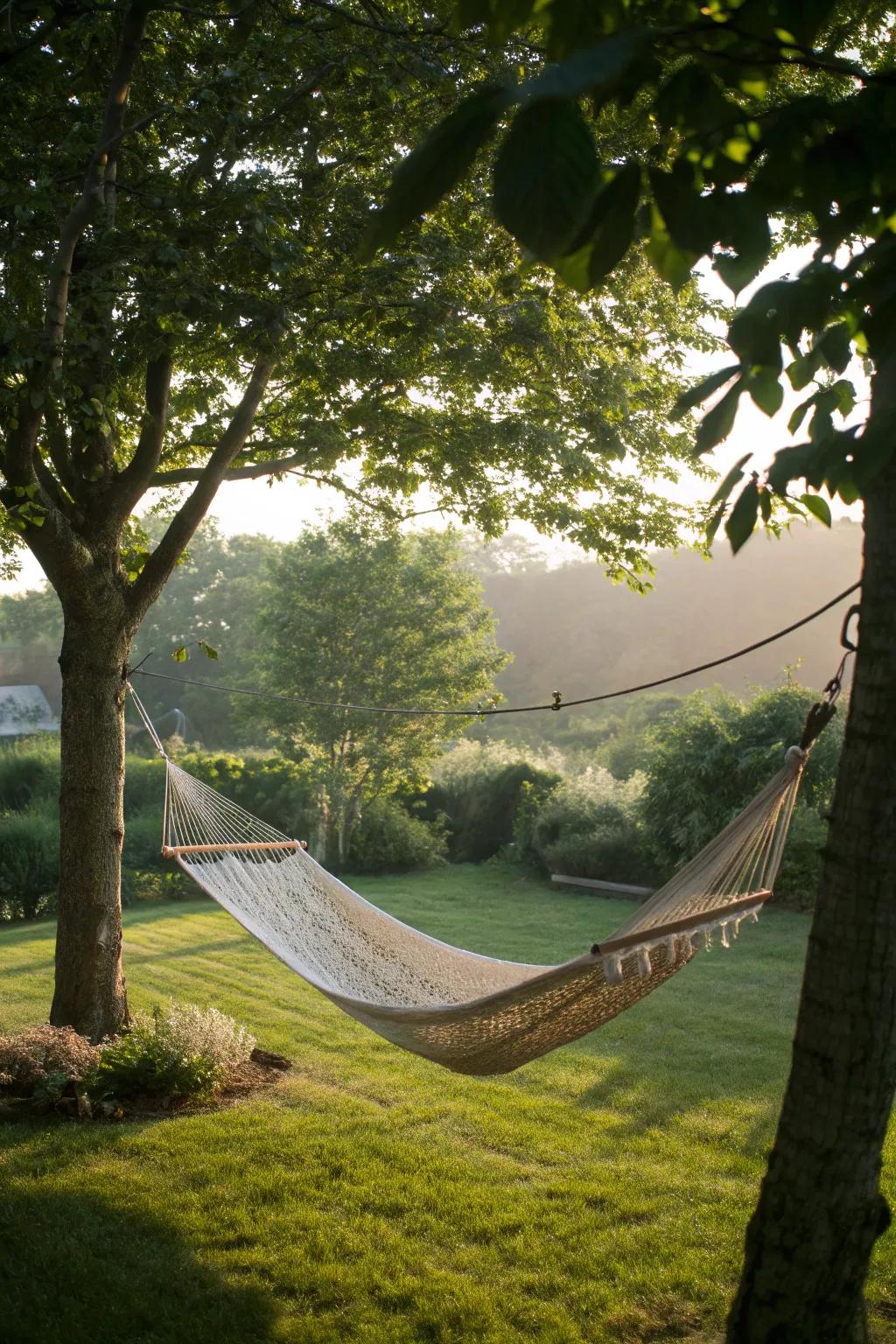 A hammock provides an impeccable location for unwinding in the garden.