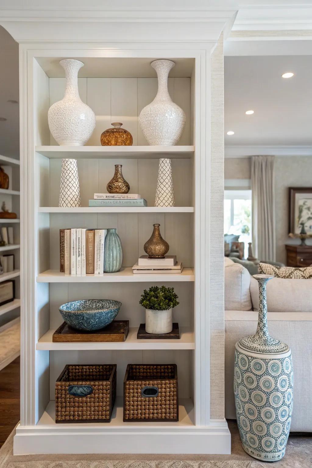 Symmetry delivers equilibrium and harmony to display shelf presentations.