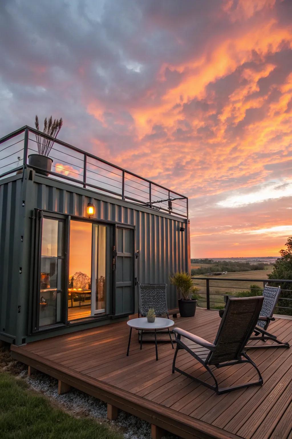 A rooftop deck turns your container into a peaceful retreat.