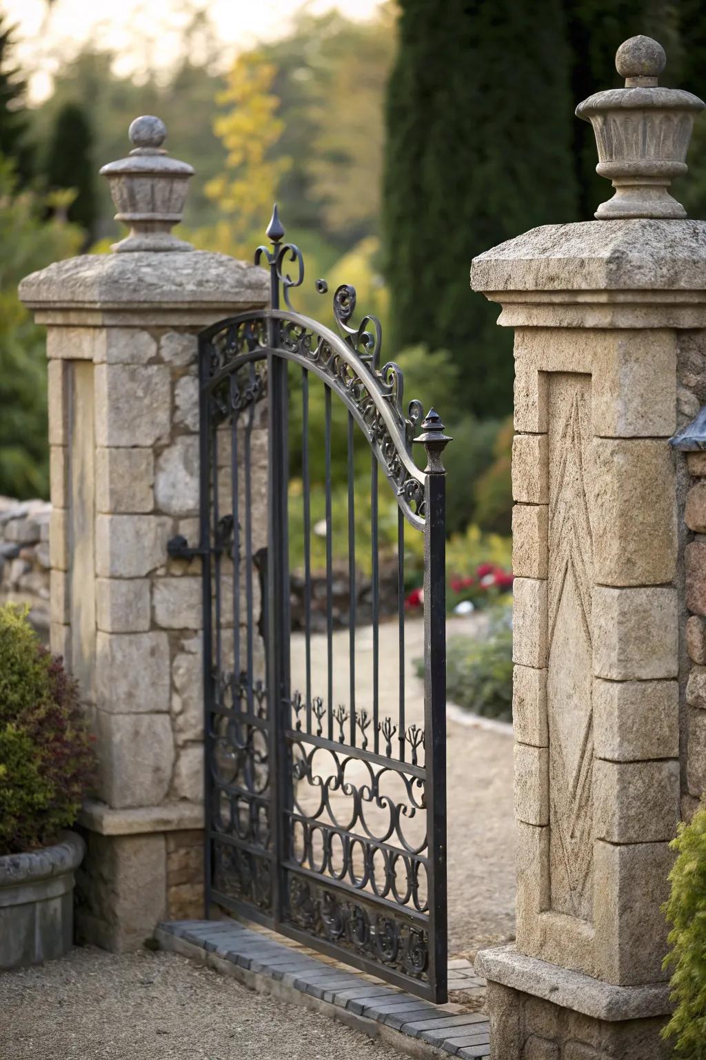 A stone and iron entrance that unites strength with style.