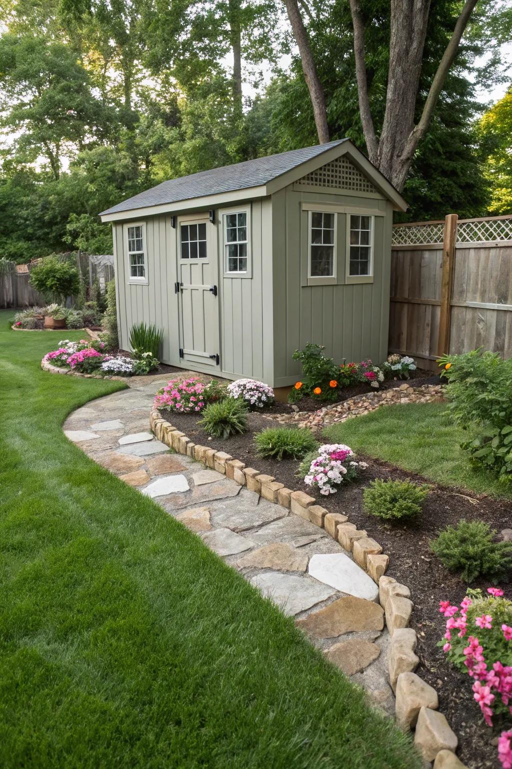Earthy rock borders offer a rustic and defined edge for your landscaping.