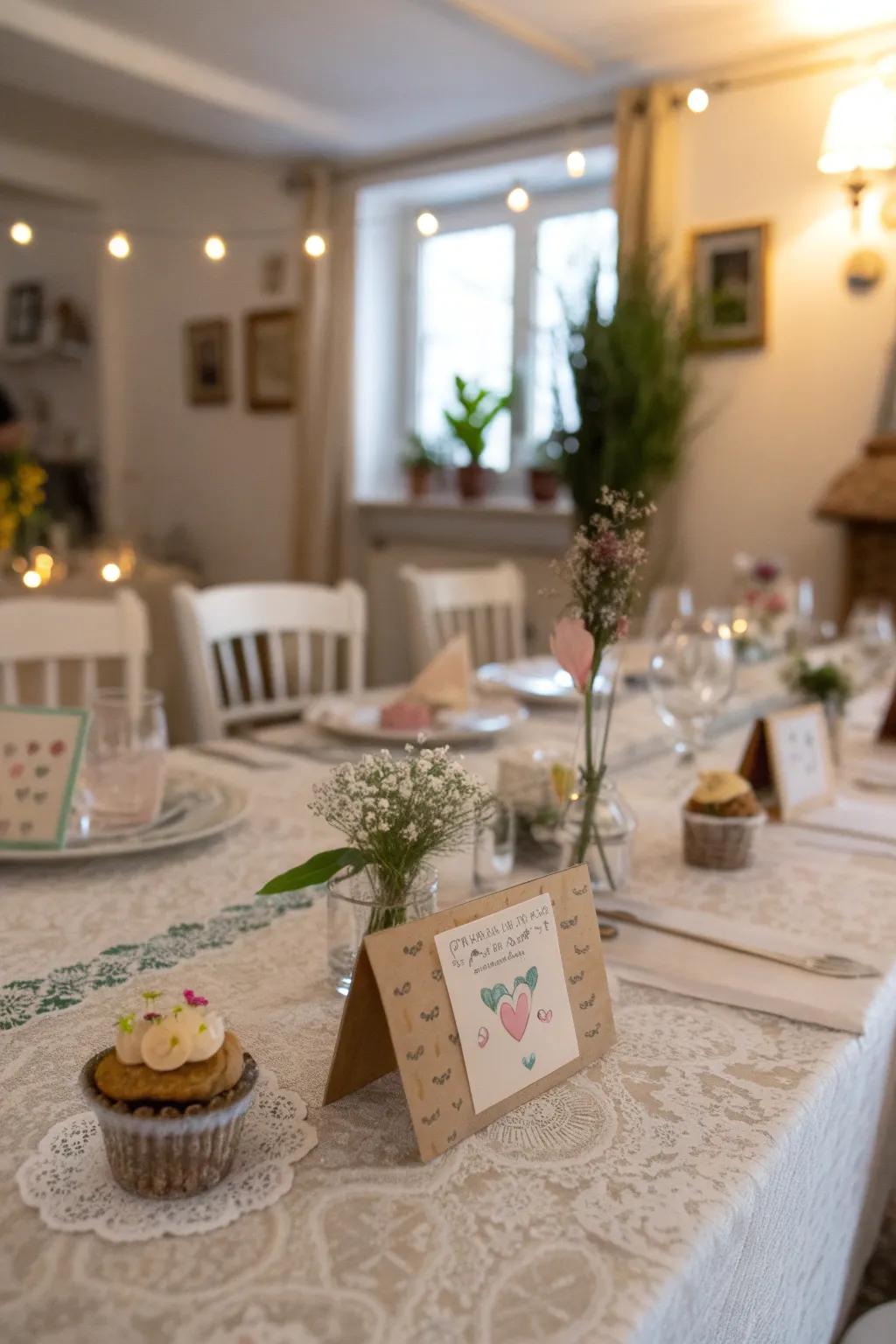 Hand-made placements add a personal touch to the setting.