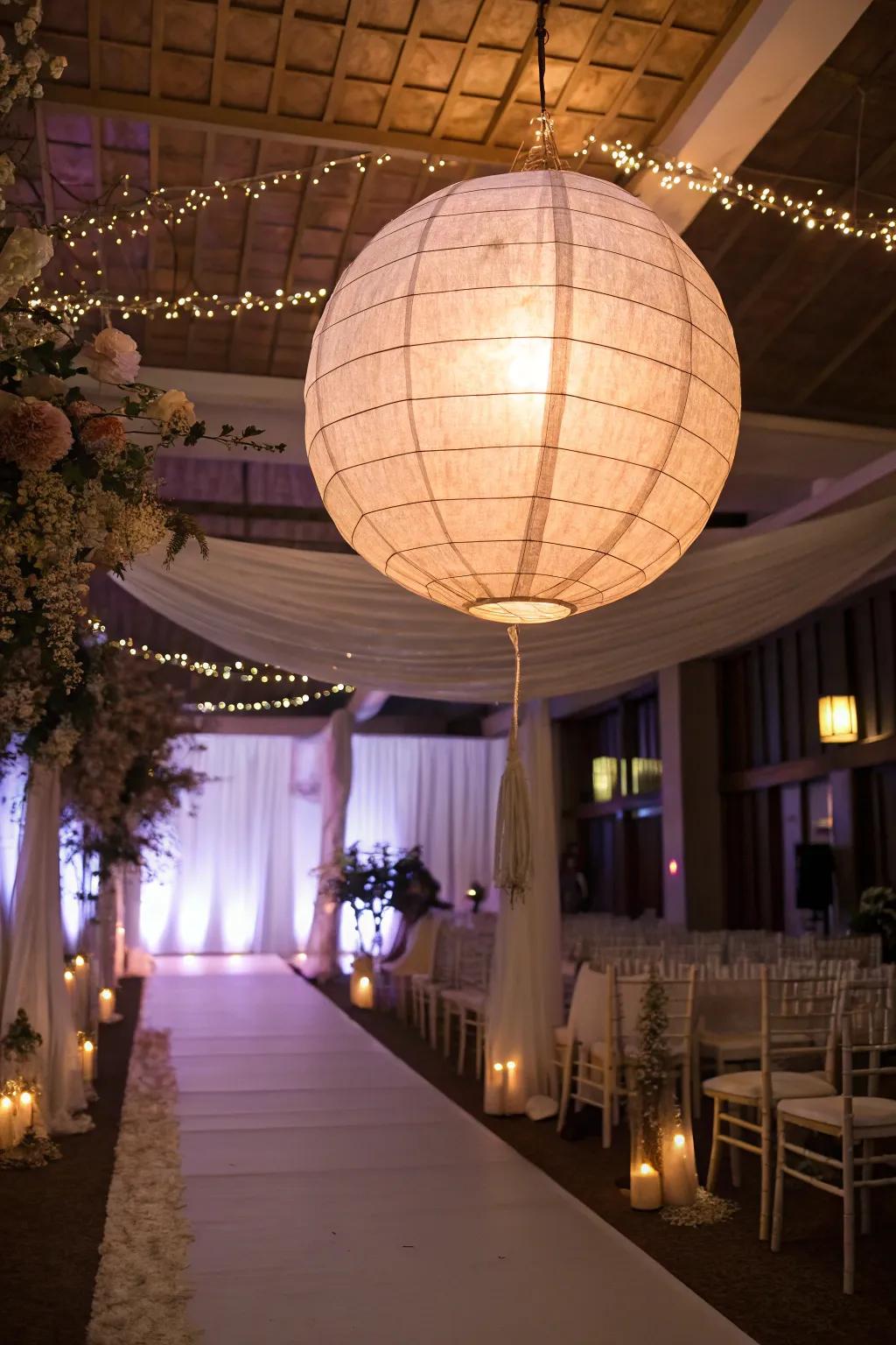 Whimsical appeal using paper lanterns.
