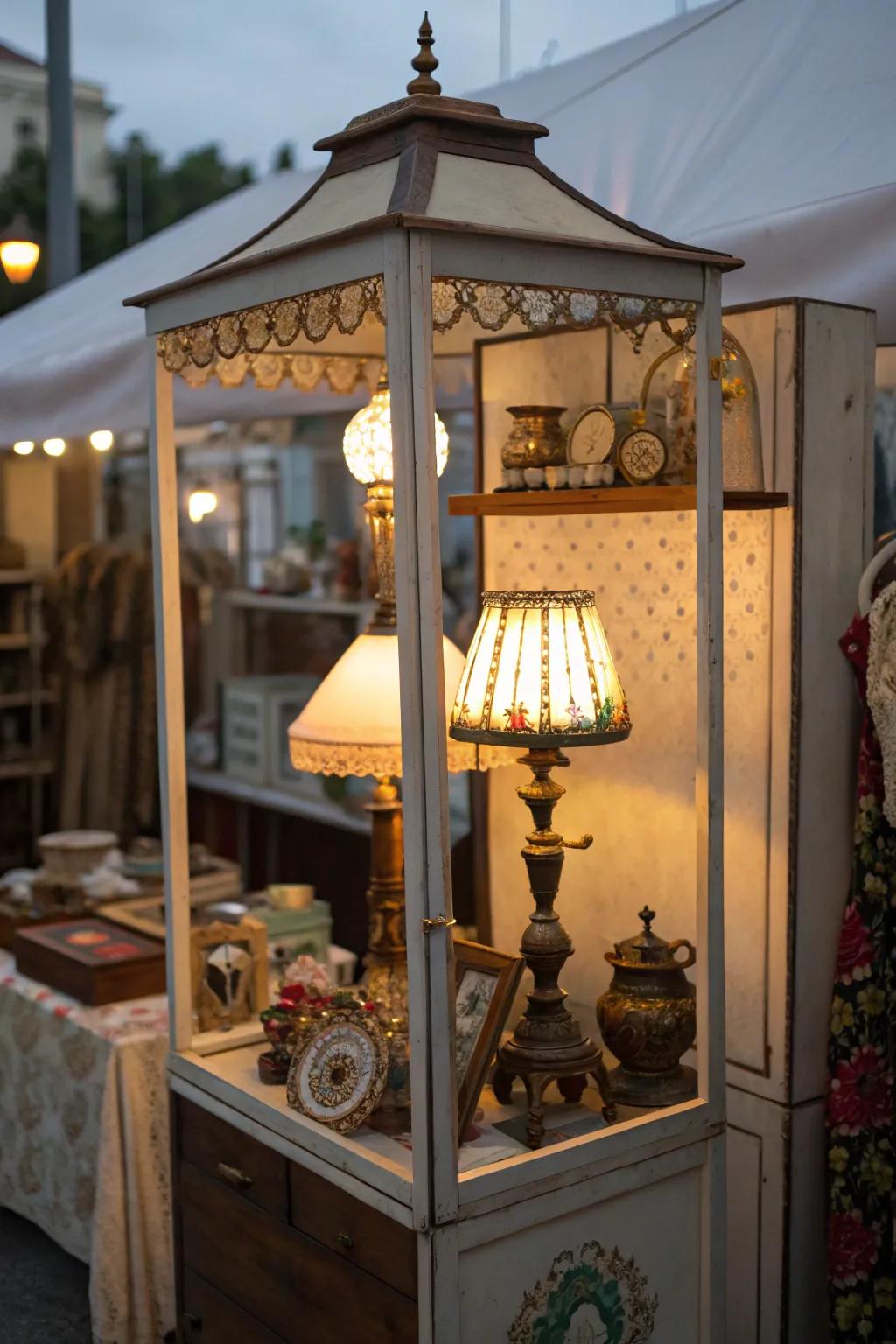 Warm lighting from historic lamps creating ambiance