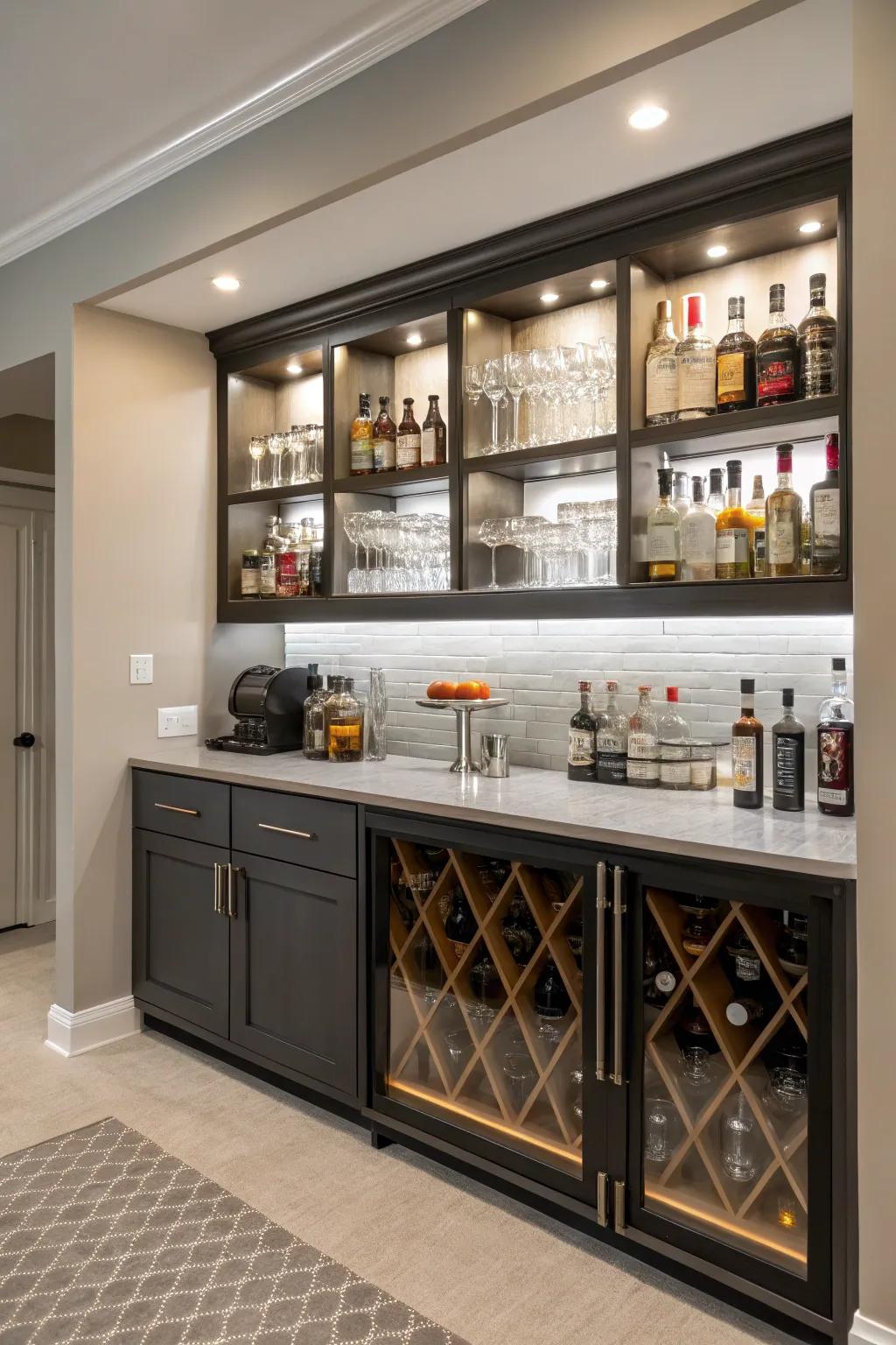Adaptable elements guarantee your home bar can adjust to changing needs.