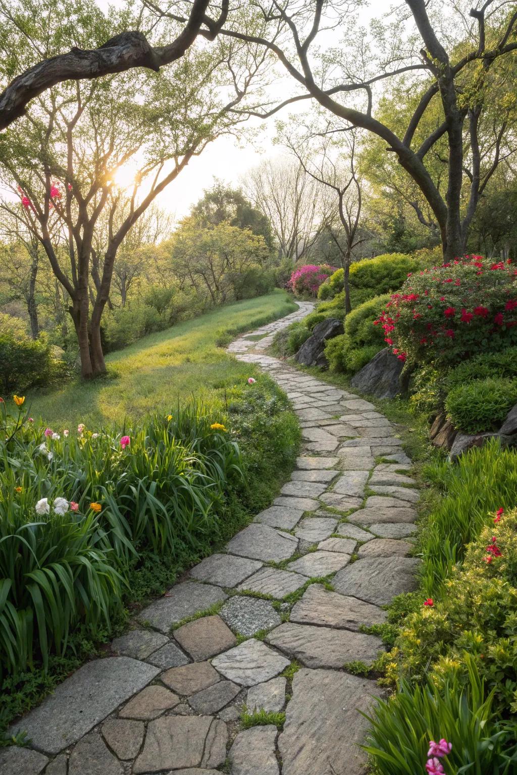 Stone walkways give small garden spaces charm and direction.