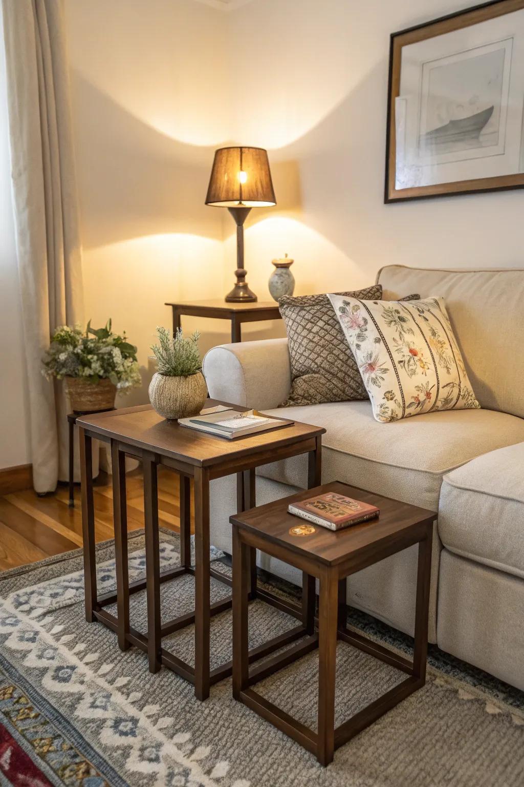 Nesting tables deliver flexible surface options that are easily stored.