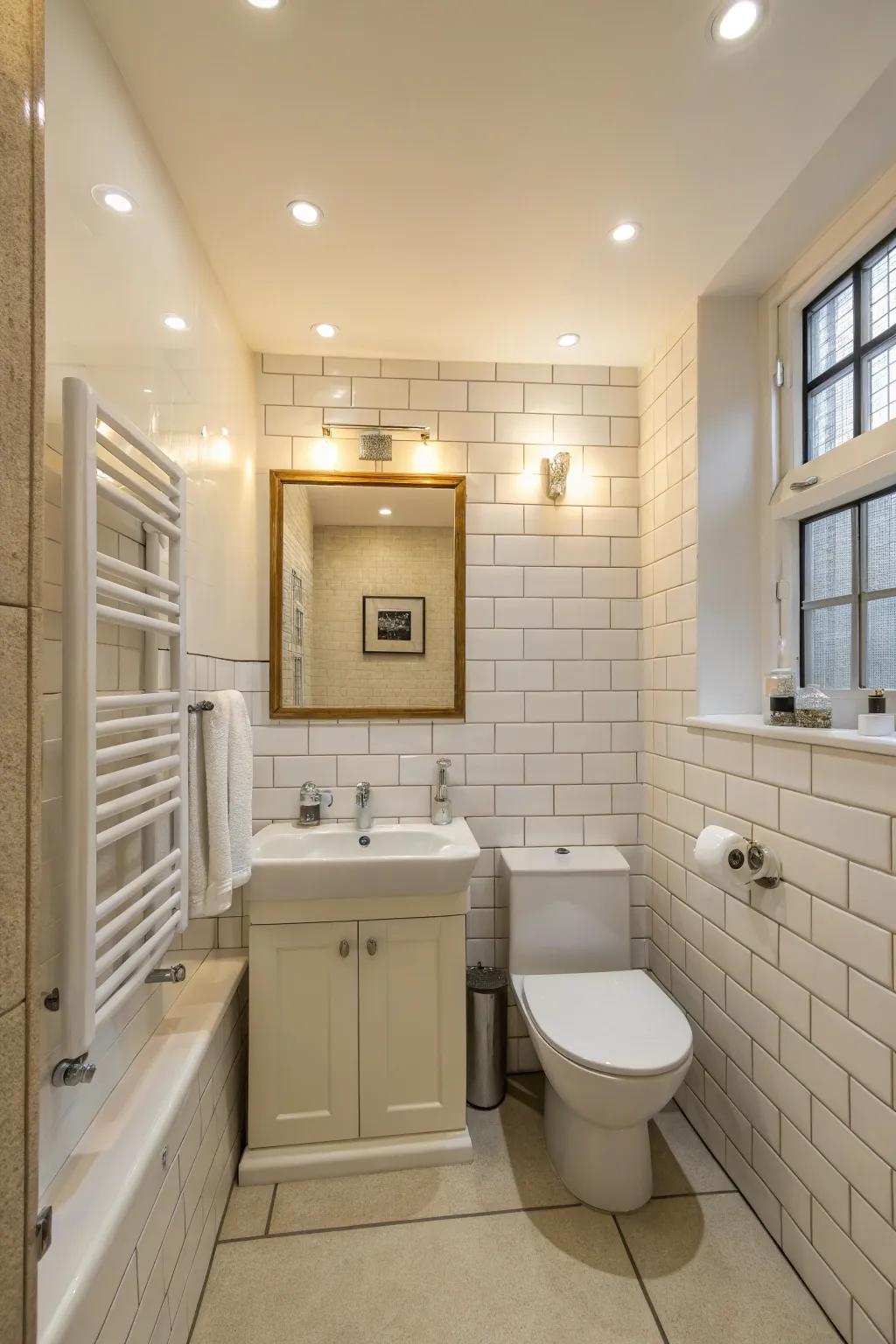 Inset lighting brightens the space without bulk.