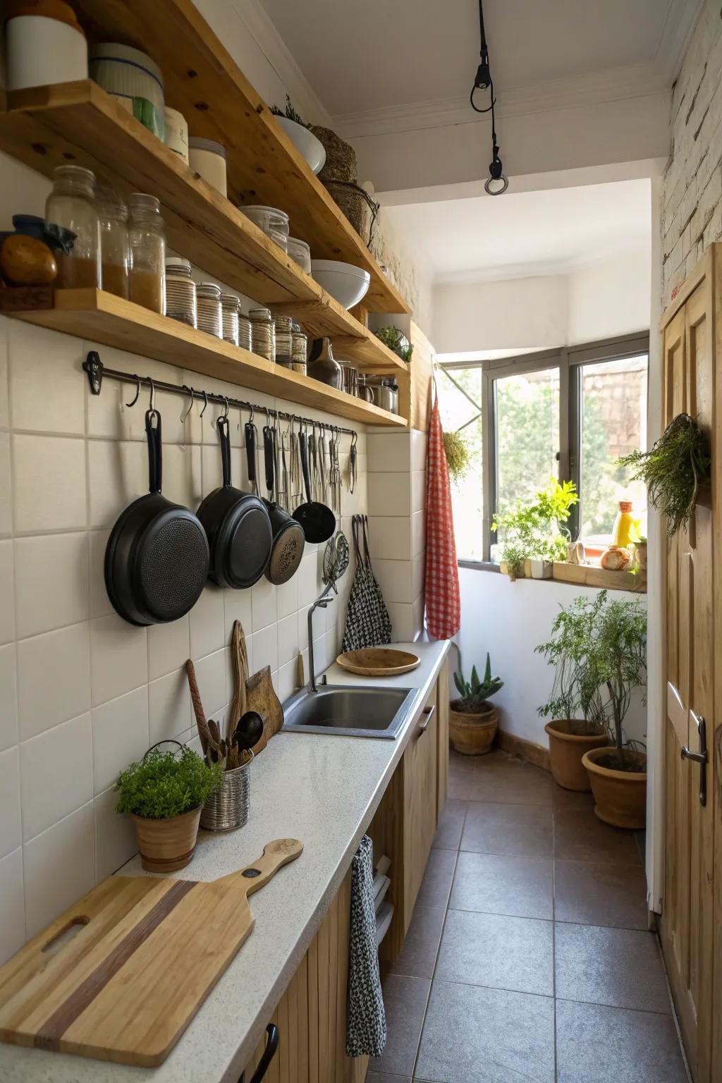 Practical accessories augment this culinary space's usability and charm.