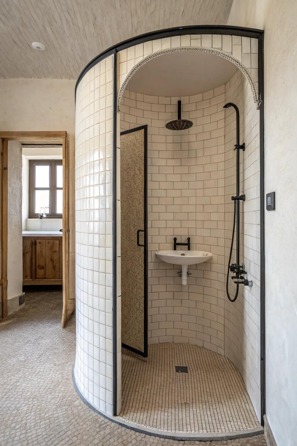 Curved frames add elegance and space in small showers.