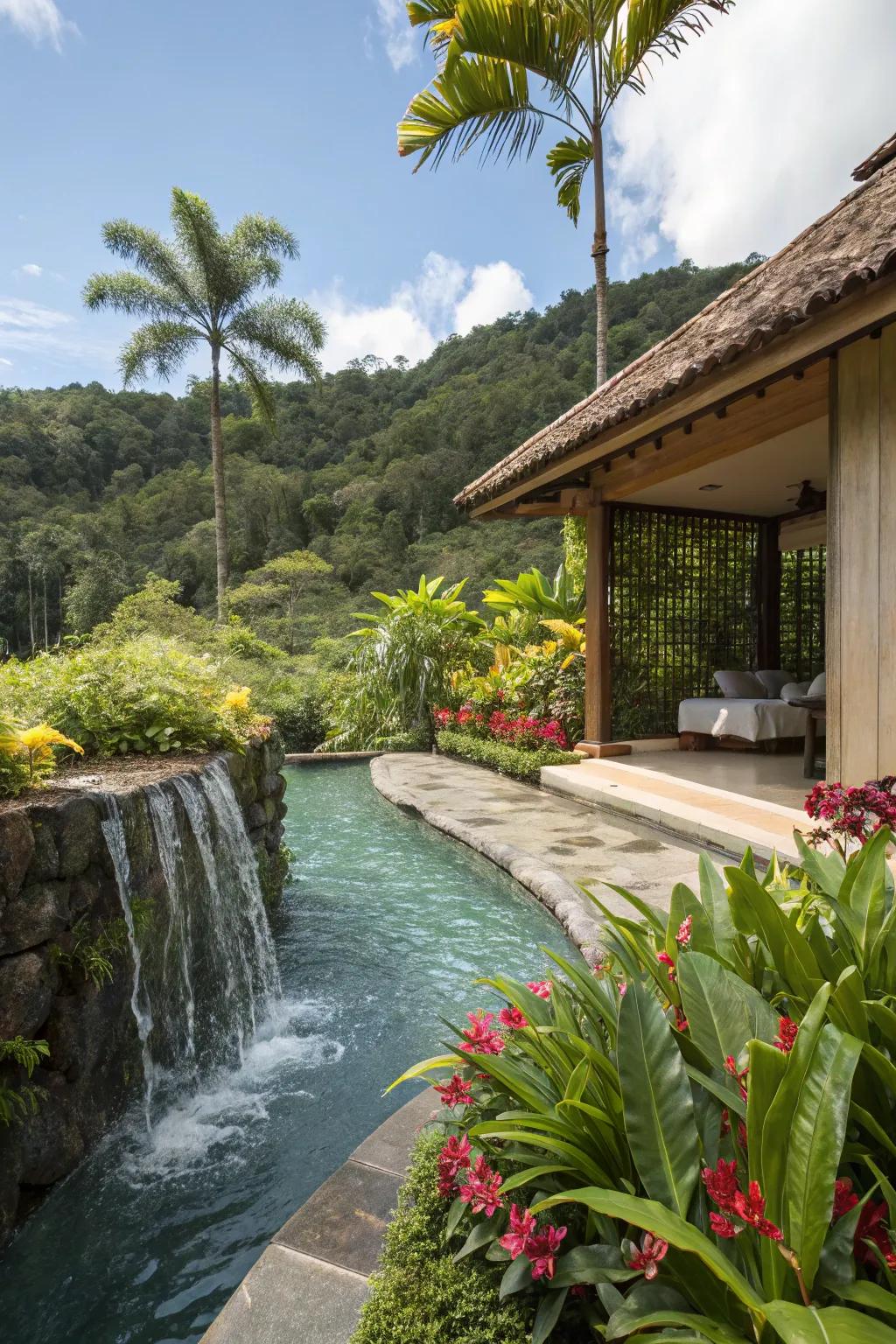 A spa featuring a cascade frontage provides both luxury and relaxation.