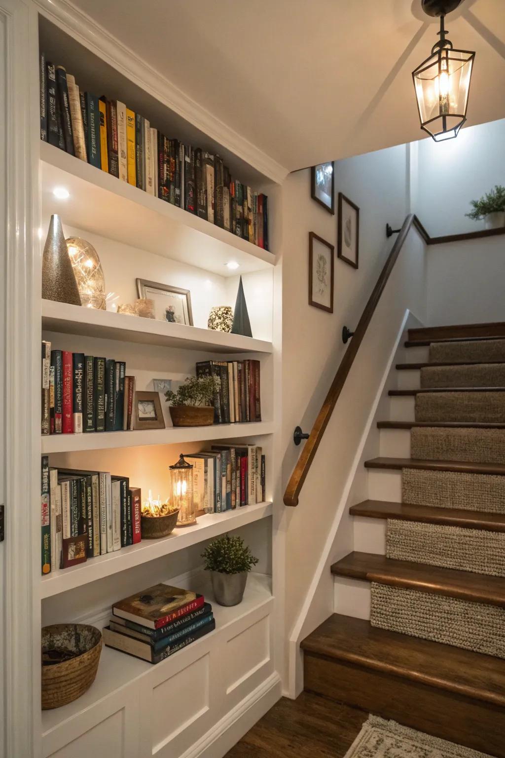 Floating shelves maximize display opportunities without causing clutter.