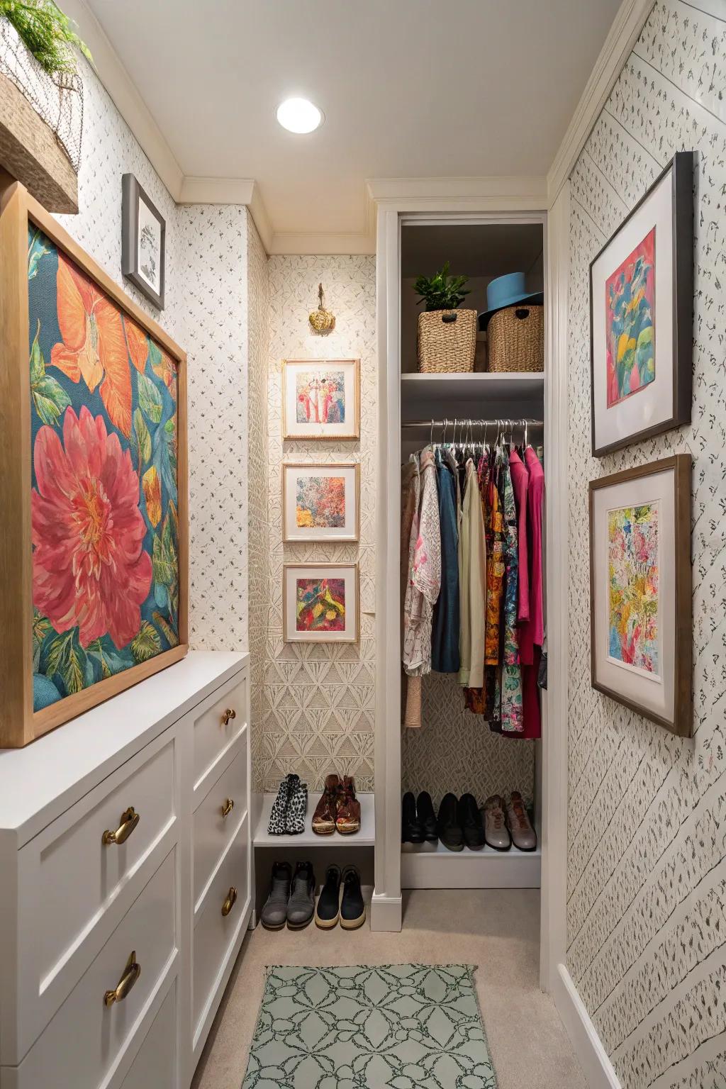 Decorative features personalize your closet area.