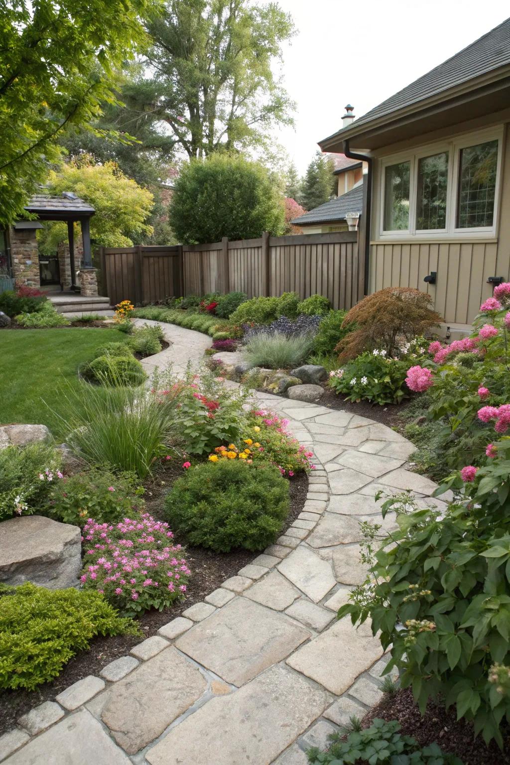A mix of soft plants and firm materials creating texture and intrigue.