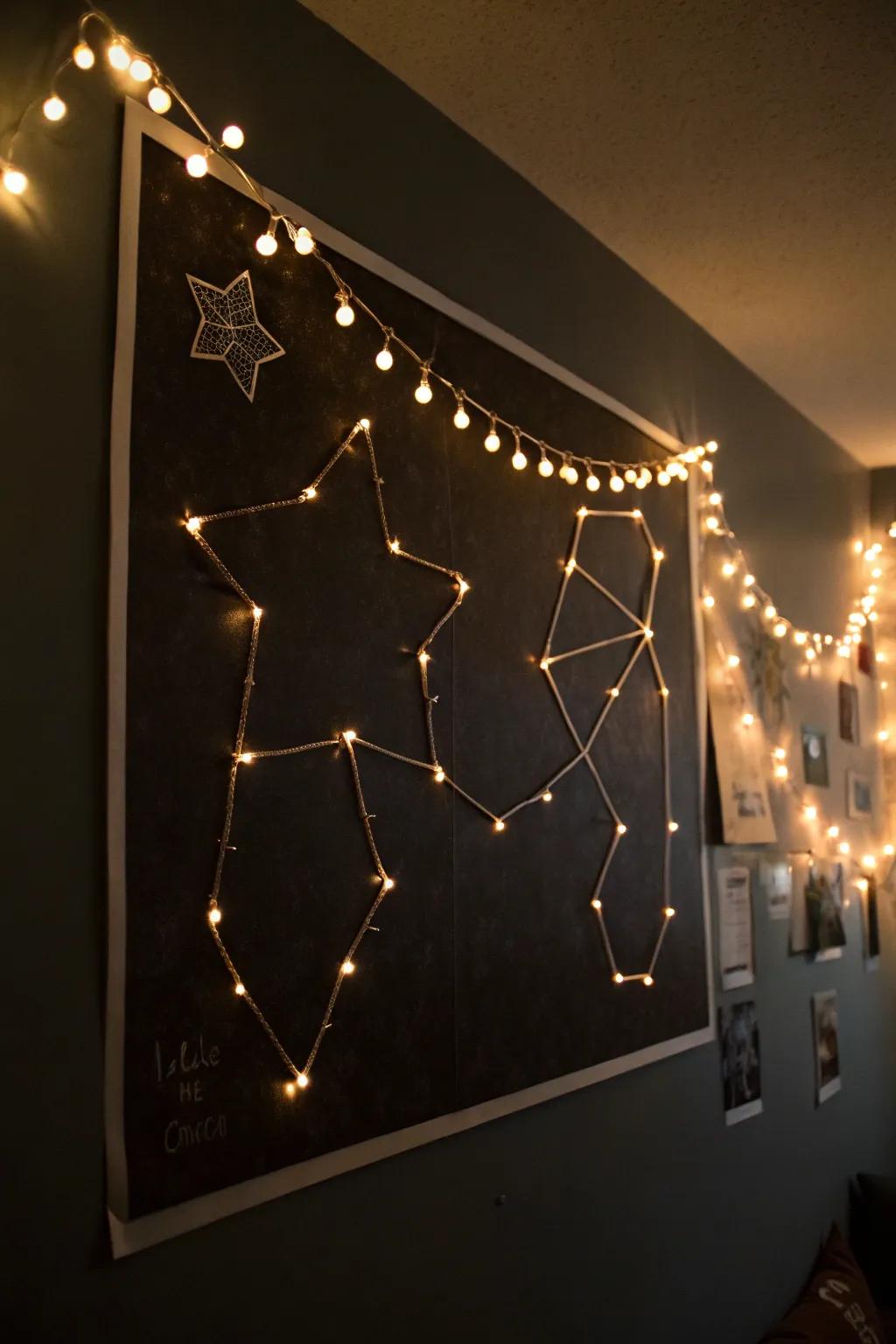 Artwork showing constellations that you make, adding a personal touch to a space-themed design.