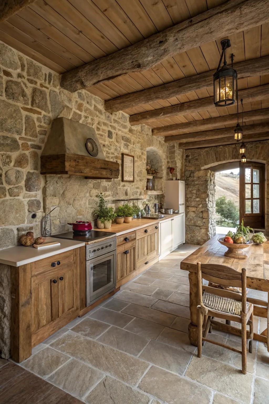 Natural materials fashion a grounded and reliable cooking space vibe.