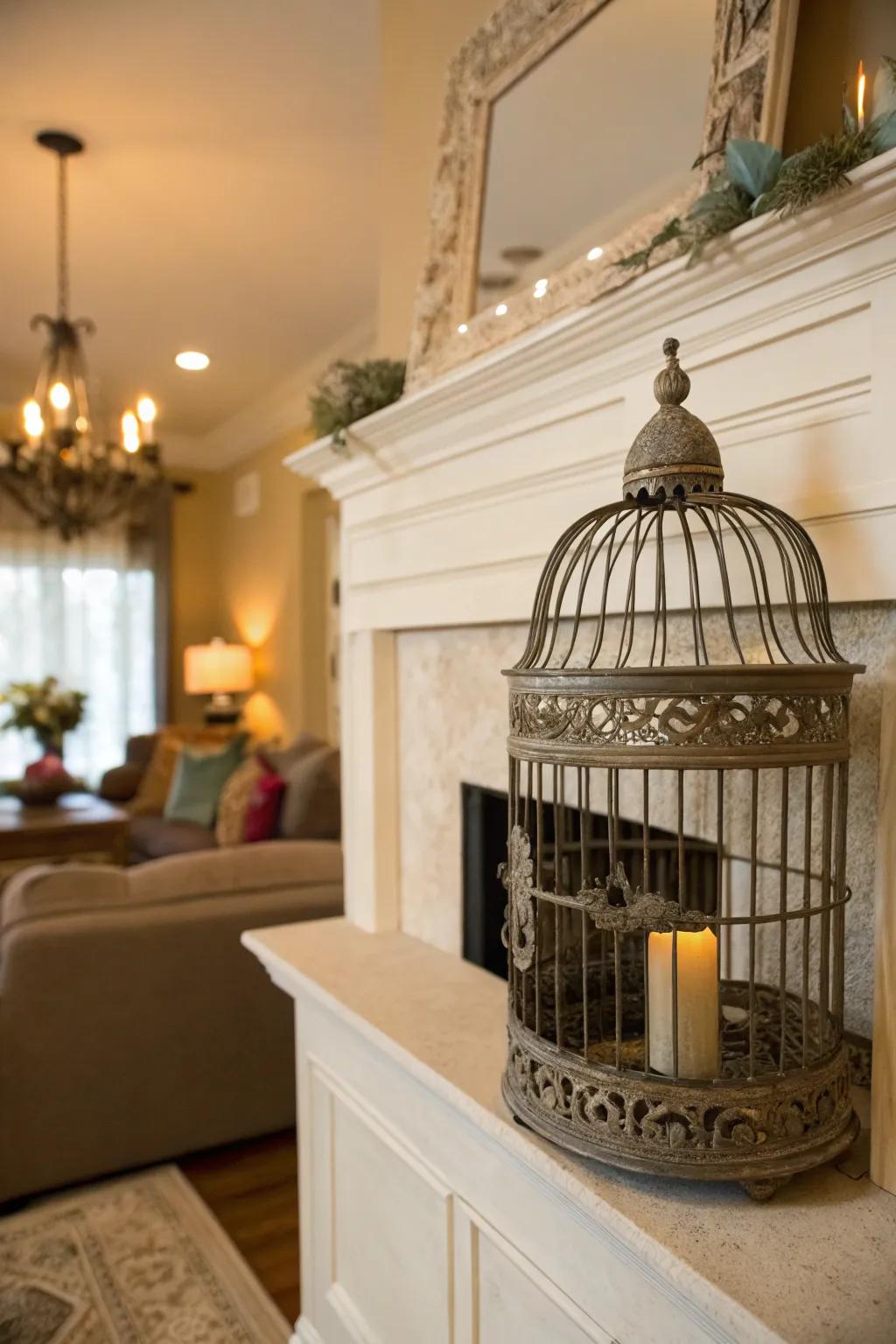 Unexpected items can lend a distinctive twist to your mantel.