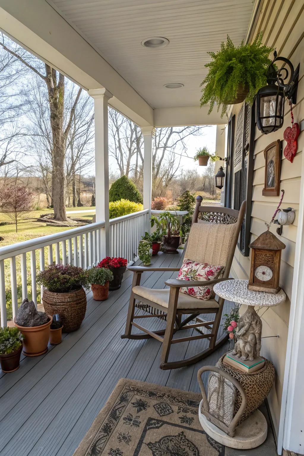 Distinct ornamental pieces infuse character and allure to your spring porch.