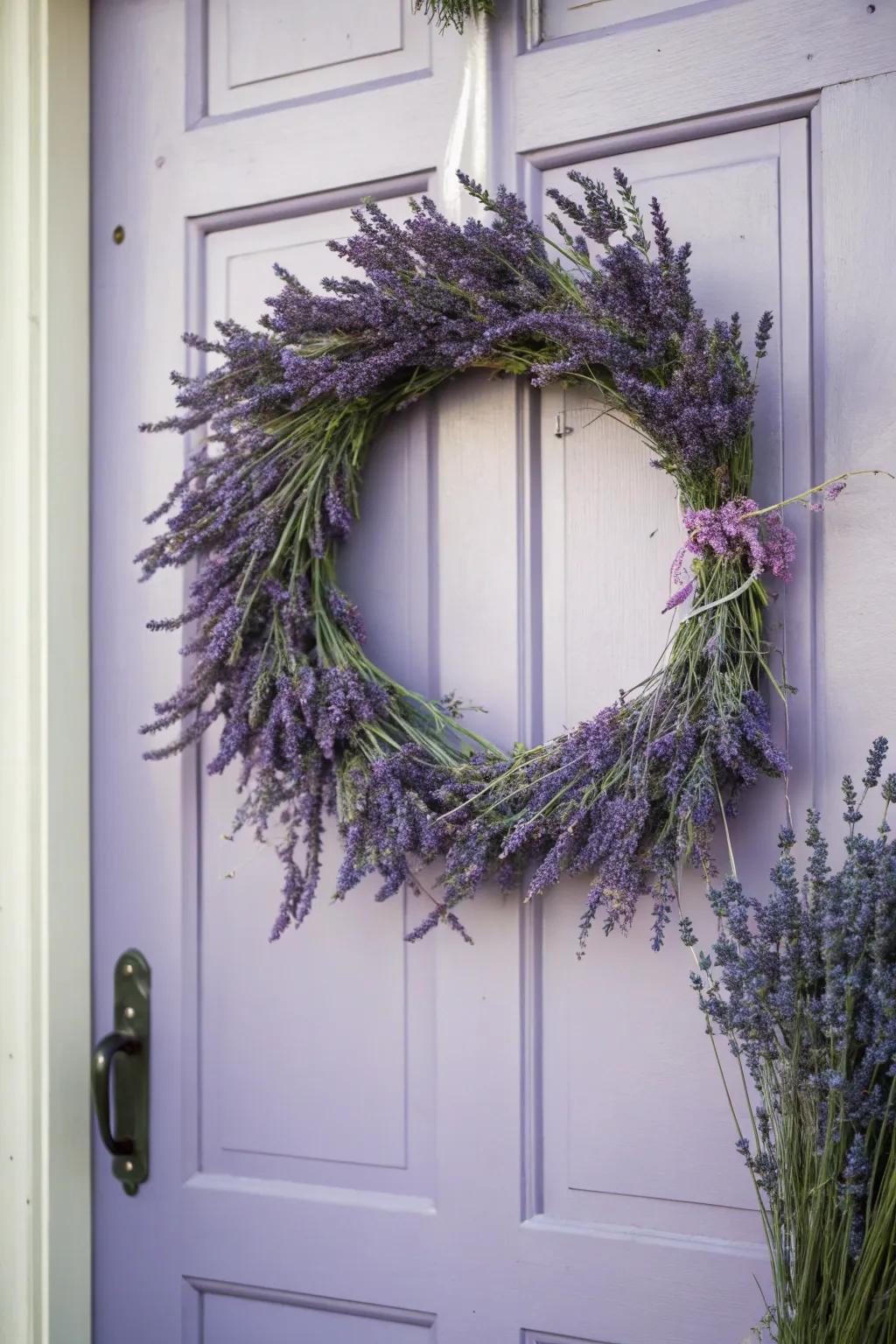 A soothing lavender wreath radiating calmness.